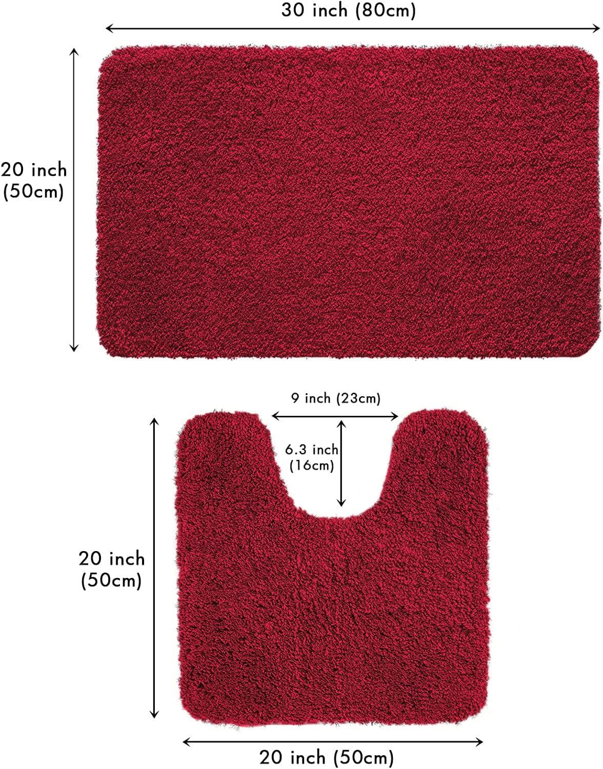 imageMIULEE Pink Bathroom Rugs Sets 2 Piece Including U Shaped Toilet Rug Soft Absorbent Bath Mats with Non Slip Rubber Backside for Bathroom Floor Tub Machine Washable Blush U 20x2420x30Red