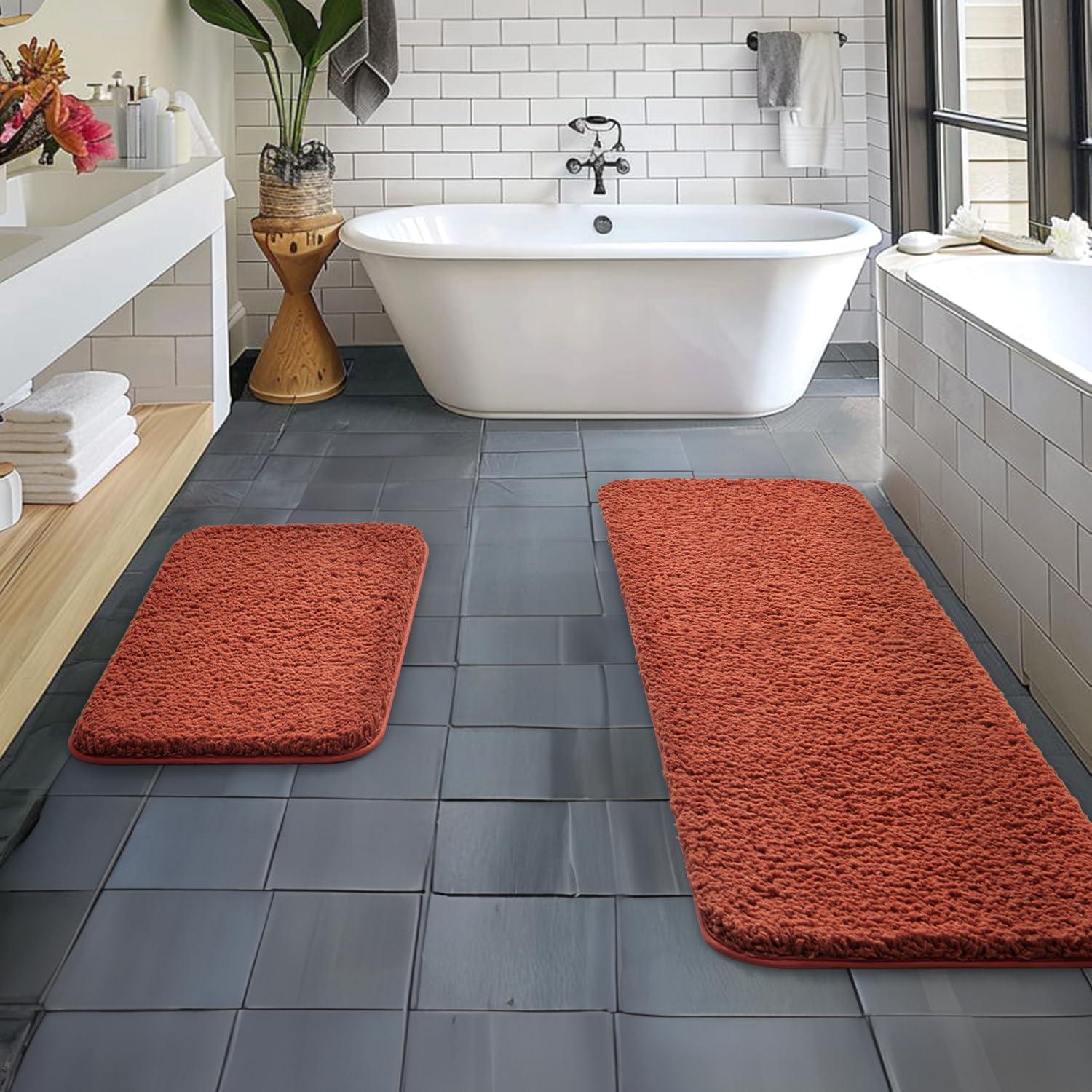 imageMIULEE Pink Bathroom Rugs Sets 2 Piece Including U Shaped Toilet Rug Soft Absorbent Bath Mats with Non Slip Rubber Backside for Bathroom Floor Tub Machine Washable Blush U 20x2420x30Rust