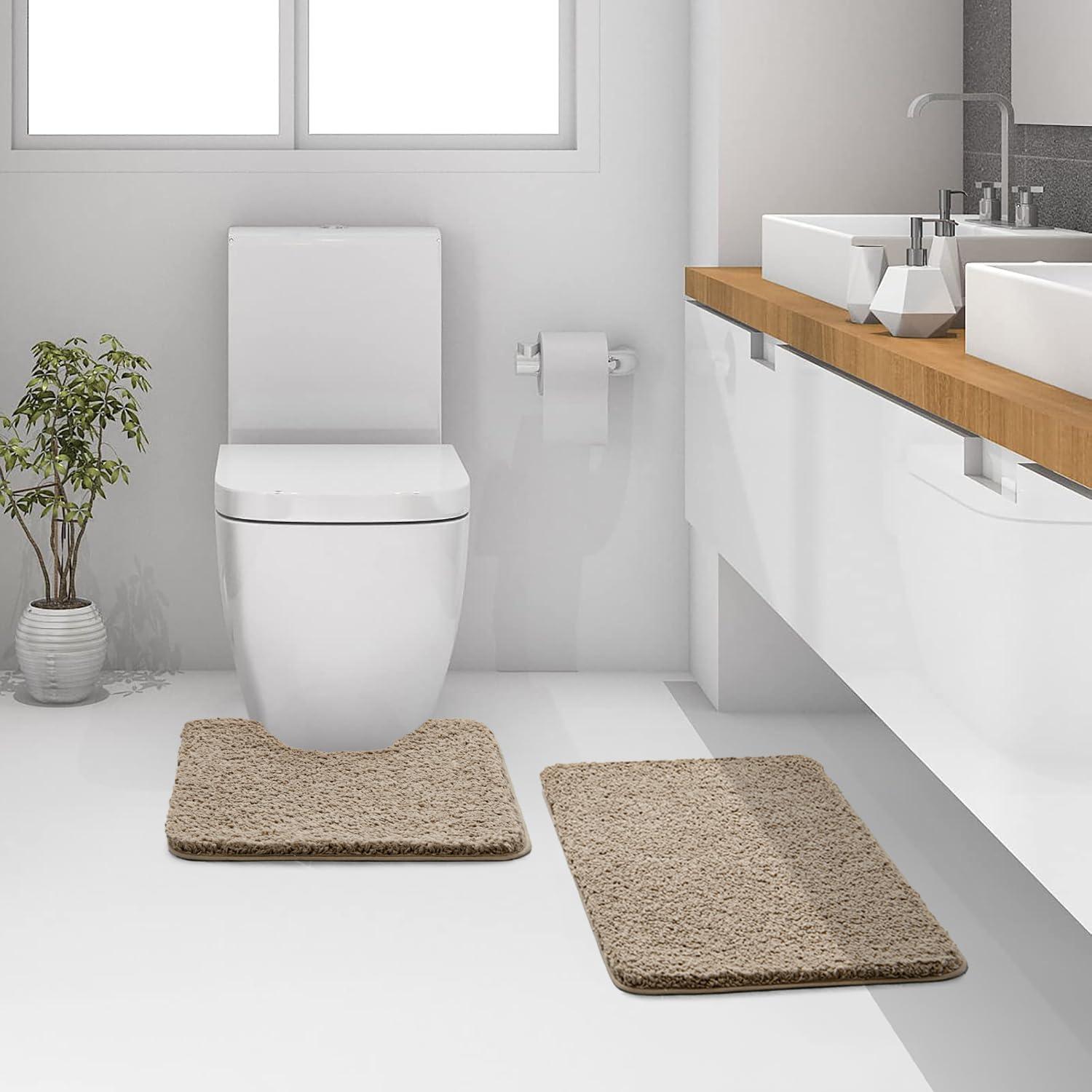imageMIULEE Pink Bathroom Rugs Sets 2 Piece Including U Shaped Toilet Rug Soft Absorbent Bath Mats with Non Slip Rubber Backside for Bathroom Floor Tub Machine Washable Blush U 20x2420x30Tan