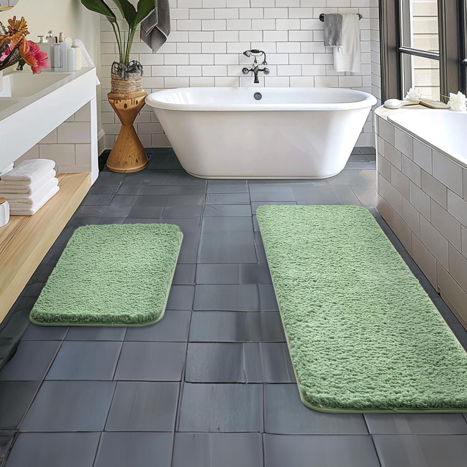 imageMIULEE Pink Bathroom Rugs Sets 2 Piece Including U Shaped Toilet Rug Soft Absorbent Bath Mats with Non Slip Rubber Backside for Bathroom Floor Tub Machine Washable Blush U 20x2420x30Sage Green