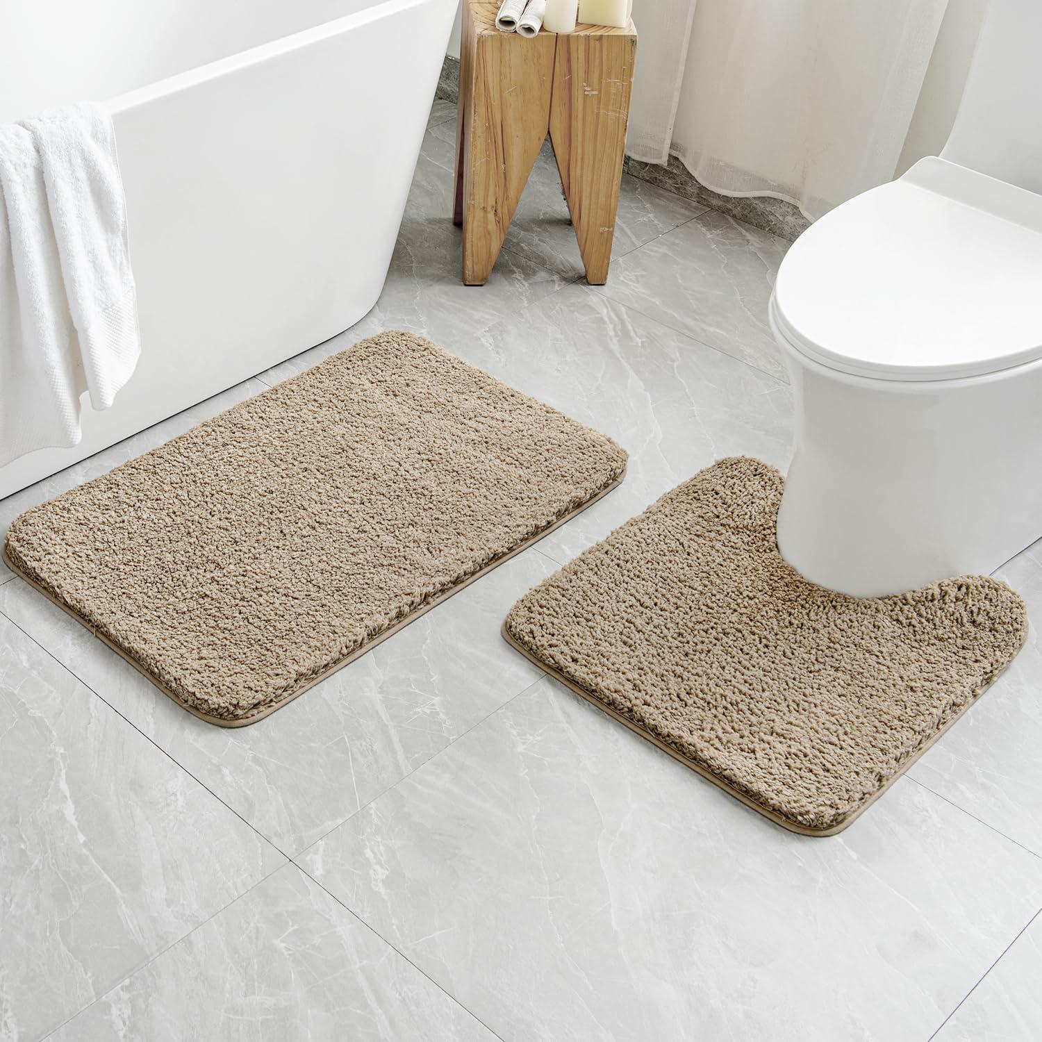 imageMIULEE Pink Bathroom Rugs Sets 2 Piece Including U Shaped Toilet Rug Soft Absorbent Bath Mats with Non Slip Rubber Backside for Bathroom Floor Tub Machine Washable Blush U 20x2420x30Tan