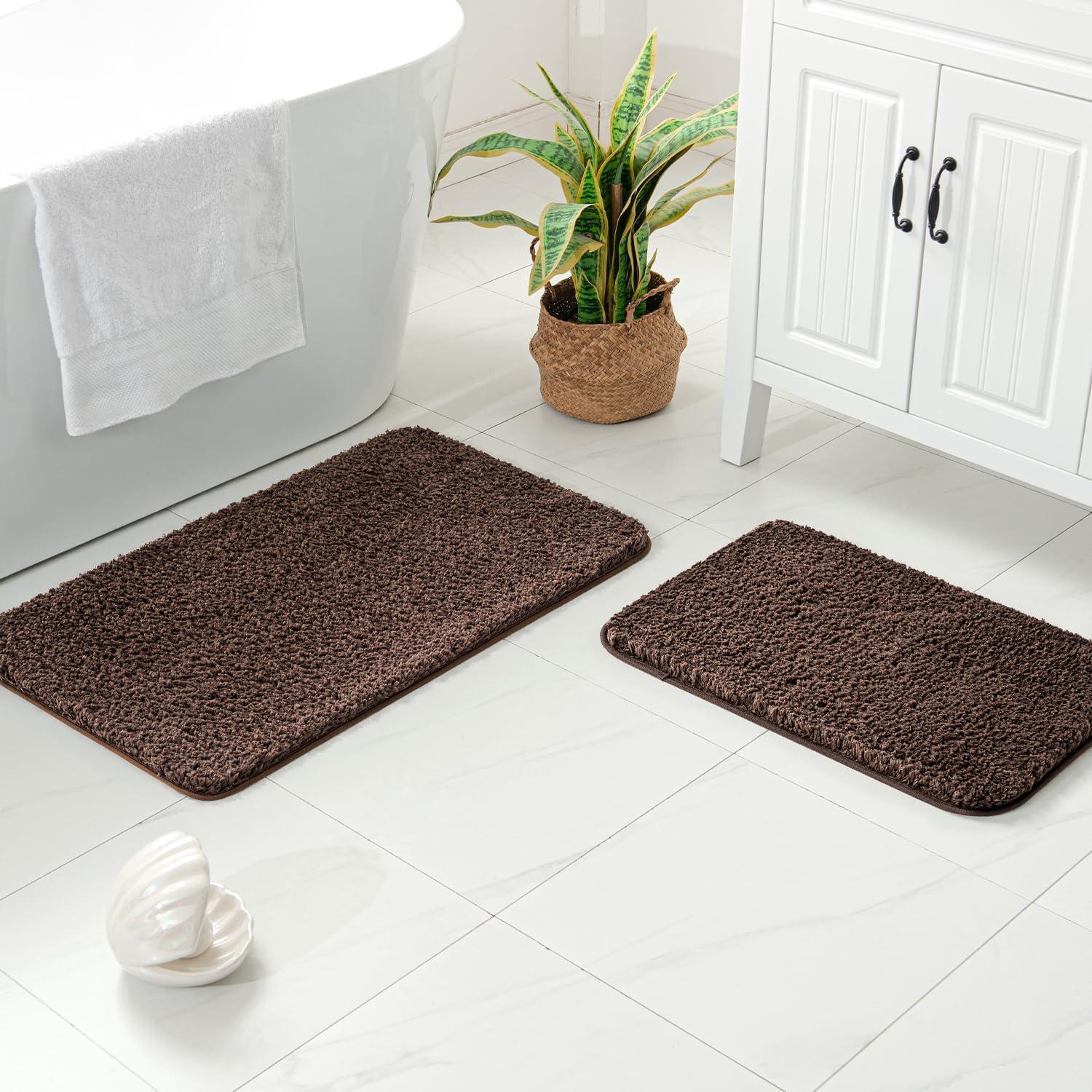imageMIULEE Pink Bathroom Rugs Sets 2 Piece Including U Shaped Toilet Rug Soft Absorbent Bath Mats with Non Slip Rubber Backside for Bathroom Floor Tub Machine Washable Blush U 20x2420x30Brown