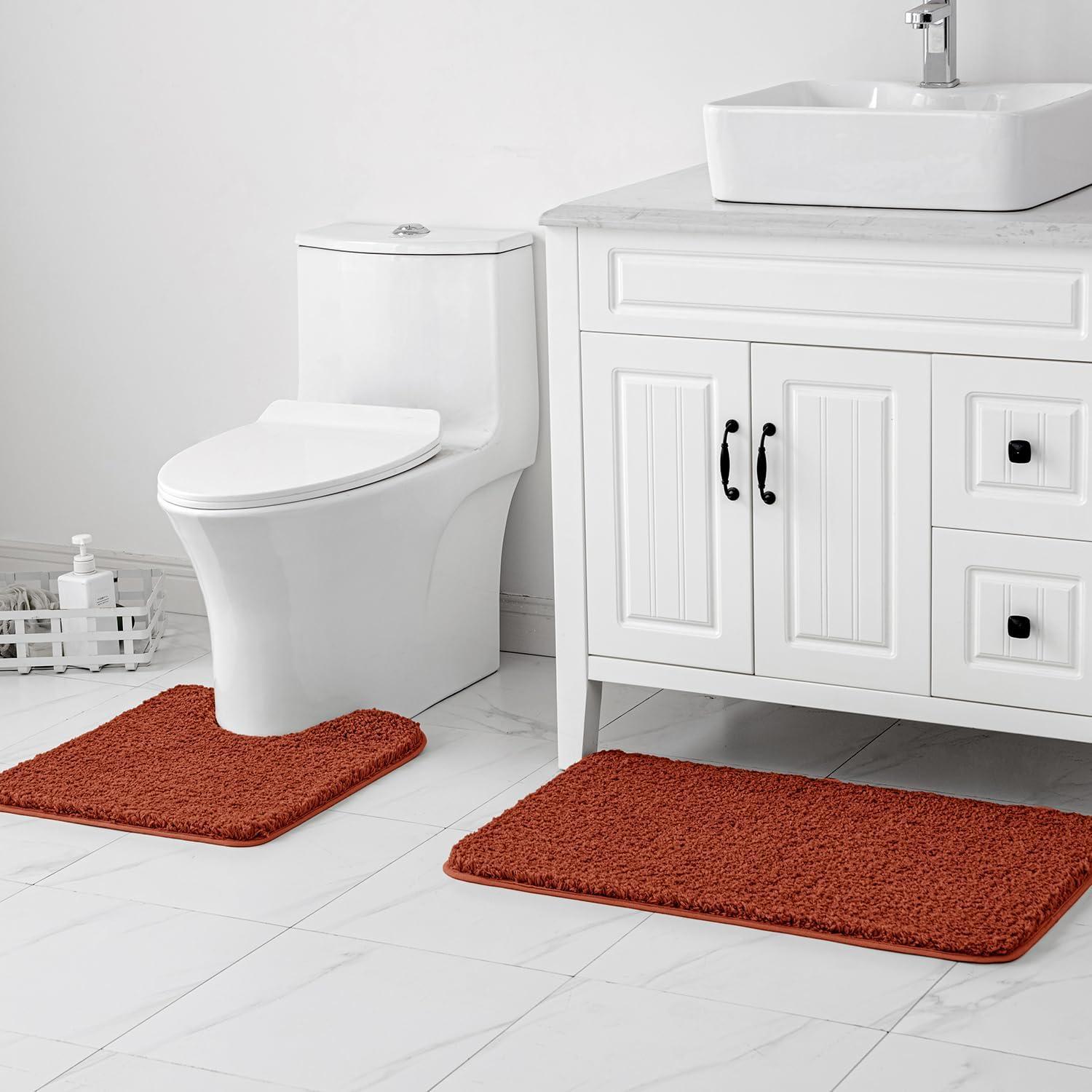 imageMIULEE Pink Bathroom Rugs Sets 2 Piece Including U Shaped Toilet Rug Soft Absorbent Bath Mats with Non Slip Rubber Backside for Bathroom Floor Tub Machine Washable Blush U 20x2420x30Rust