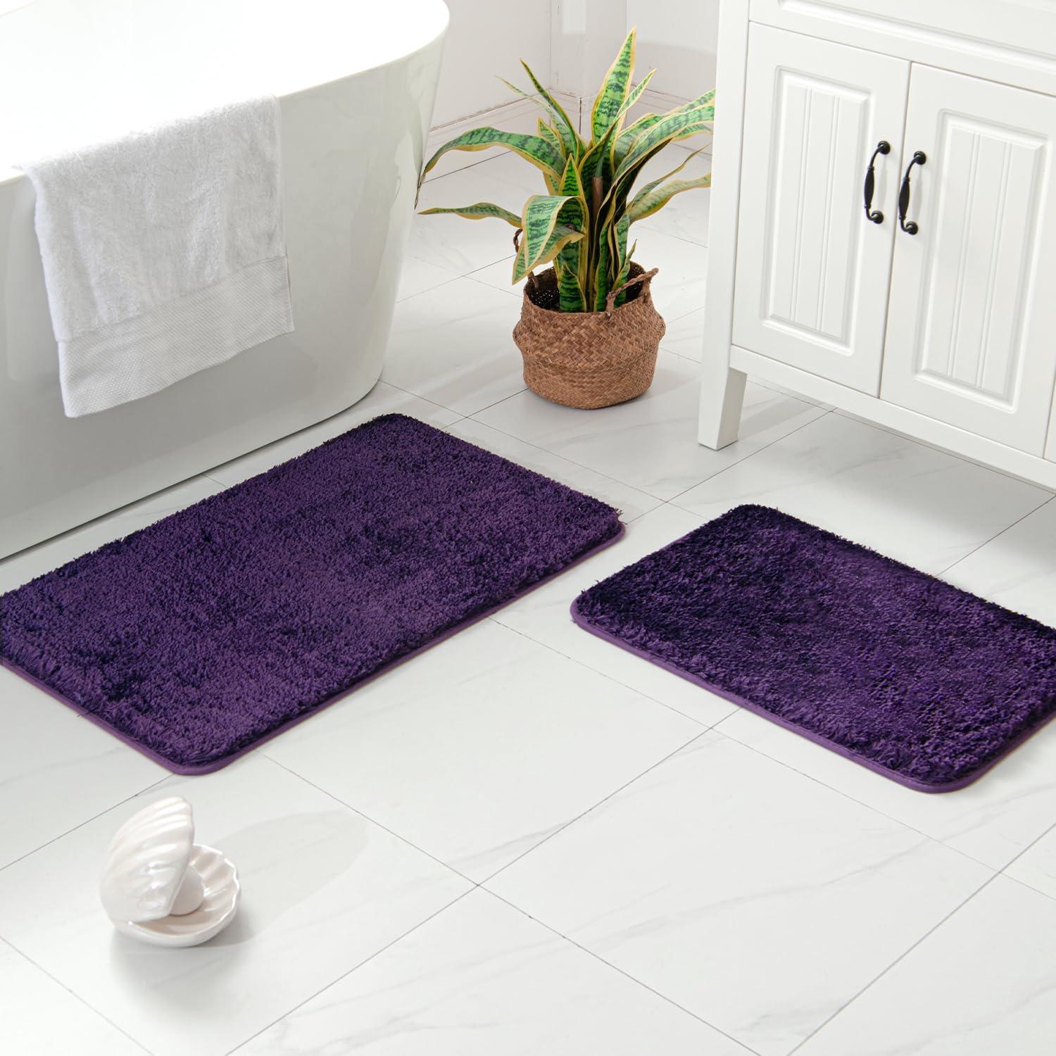 imageMIULEE Pink Bathroom Rugs Sets 2 Piece Including U Shaped Toilet Rug Soft Absorbent Bath Mats with Non Slip Rubber Backside for Bathroom Floor Tub Machine Washable Blush U 20x2420x30Dark Purple