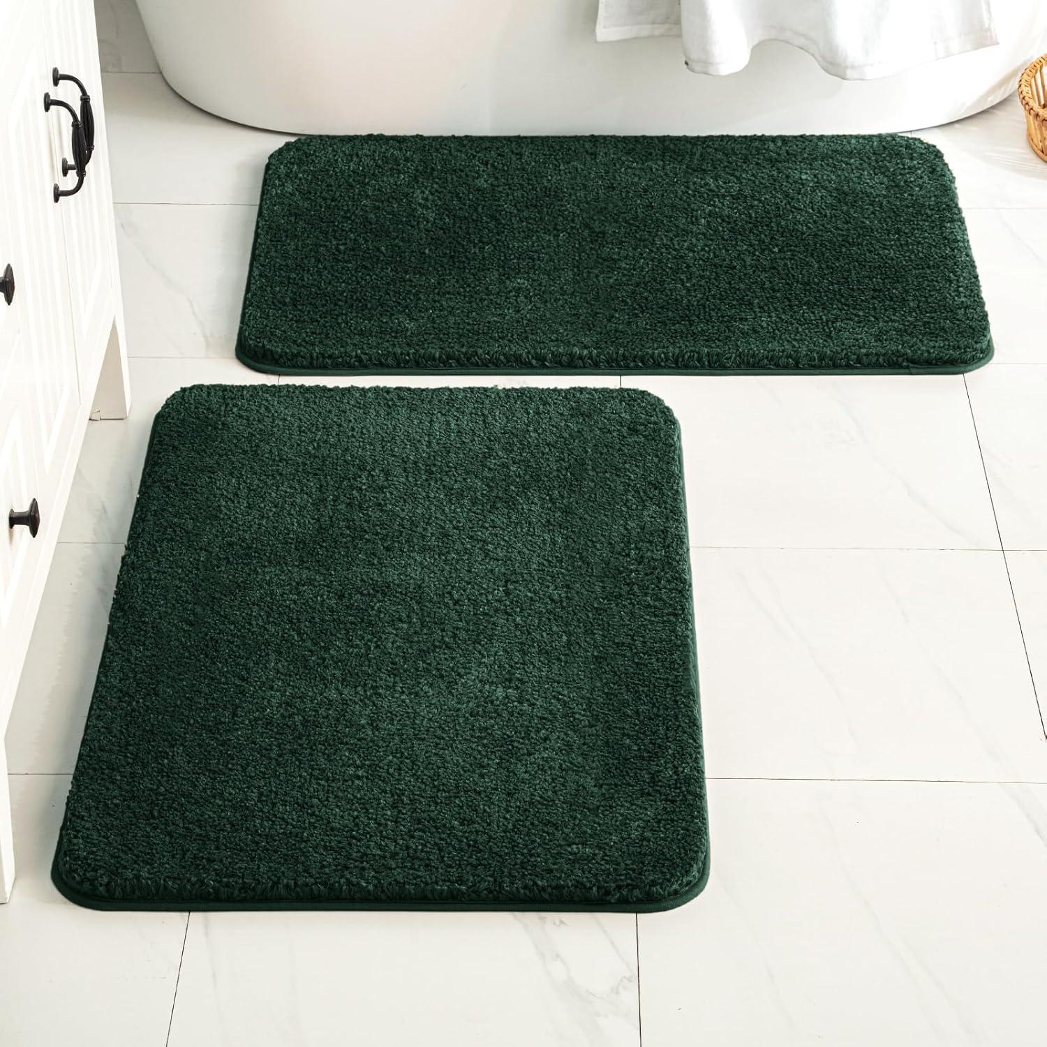 imageMIULEE Pink Bathroom Rugs Sets 2 Piece Including U Shaped Toilet Rug Soft Absorbent Bath Mats with Non Slip Rubber Backside for Bathroom Floor Tub Machine Washable Blush U 20x2420x30Dark Green