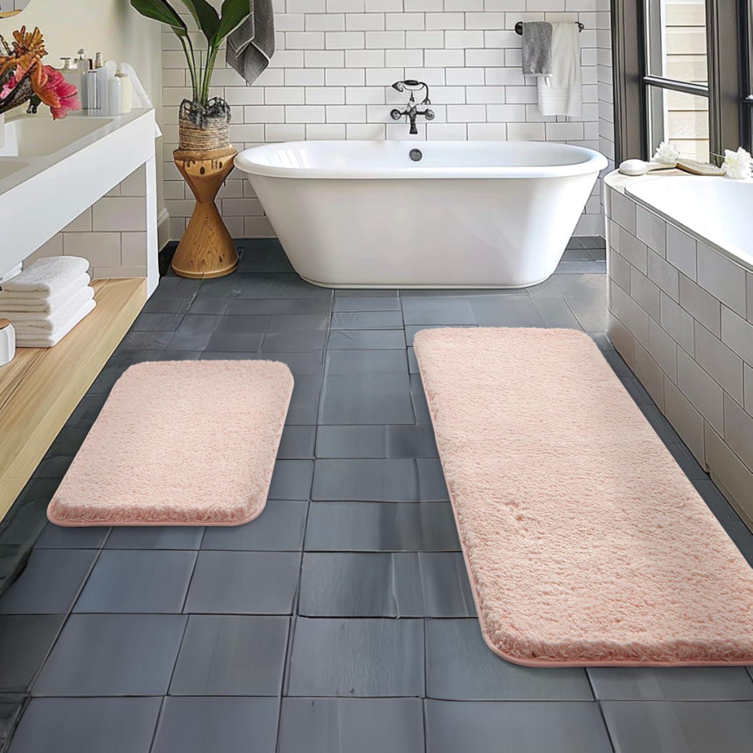 imageMIULEE Pink Bathroom Rugs Sets 2 Piece Including U Shaped Toilet Rug Soft Absorbent Bath Mats with Non Slip Rubber Backside for Bathroom Floor Tub Machine Washable Blush U 20x2420x30Blush