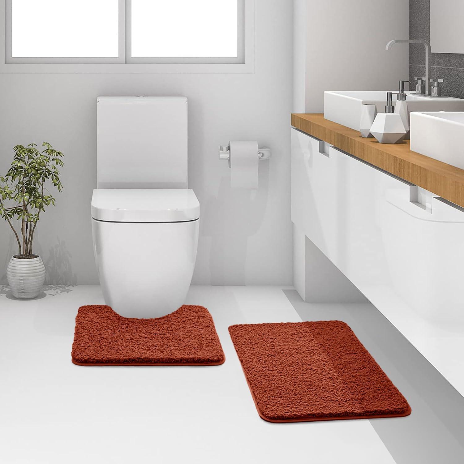 imageMIULEE Pink Bathroom Rugs Sets 2 Piece Including U Shaped Toilet Rug Soft Absorbent Bath Mats with Non Slip Rubber Backside for Bathroom Floor Tub Machine Washable Blush U 20x2420x30Rust