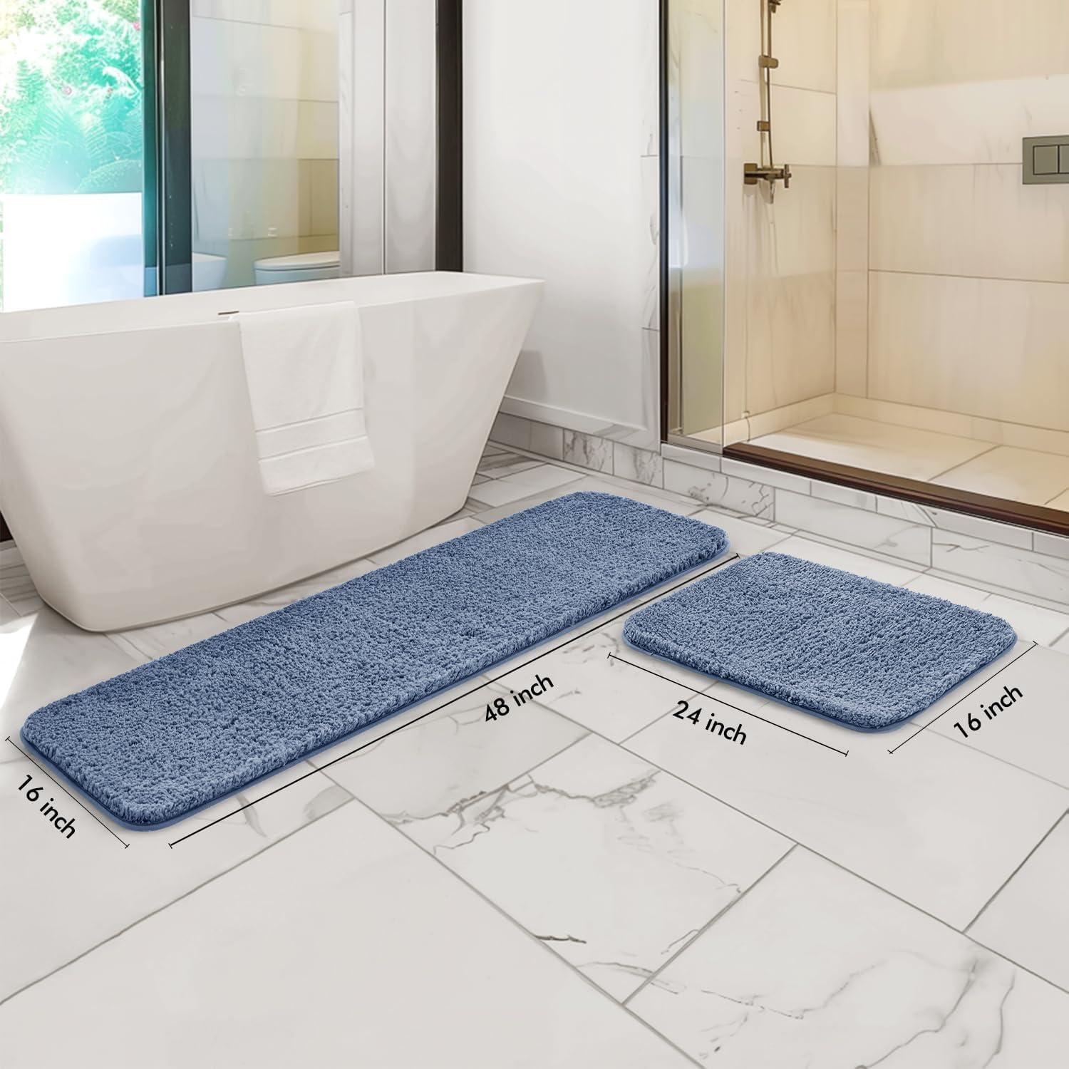 imageMIULEE Pink Bathroom Rugs Sets 2 Piece Including U Shaped Toilet Rug Soft Absorbent Bath Mats with Non Slip Rubber Backside for Bathroom Floor Tub Machine Washable Blush U 20x2420x30Dusty Blue