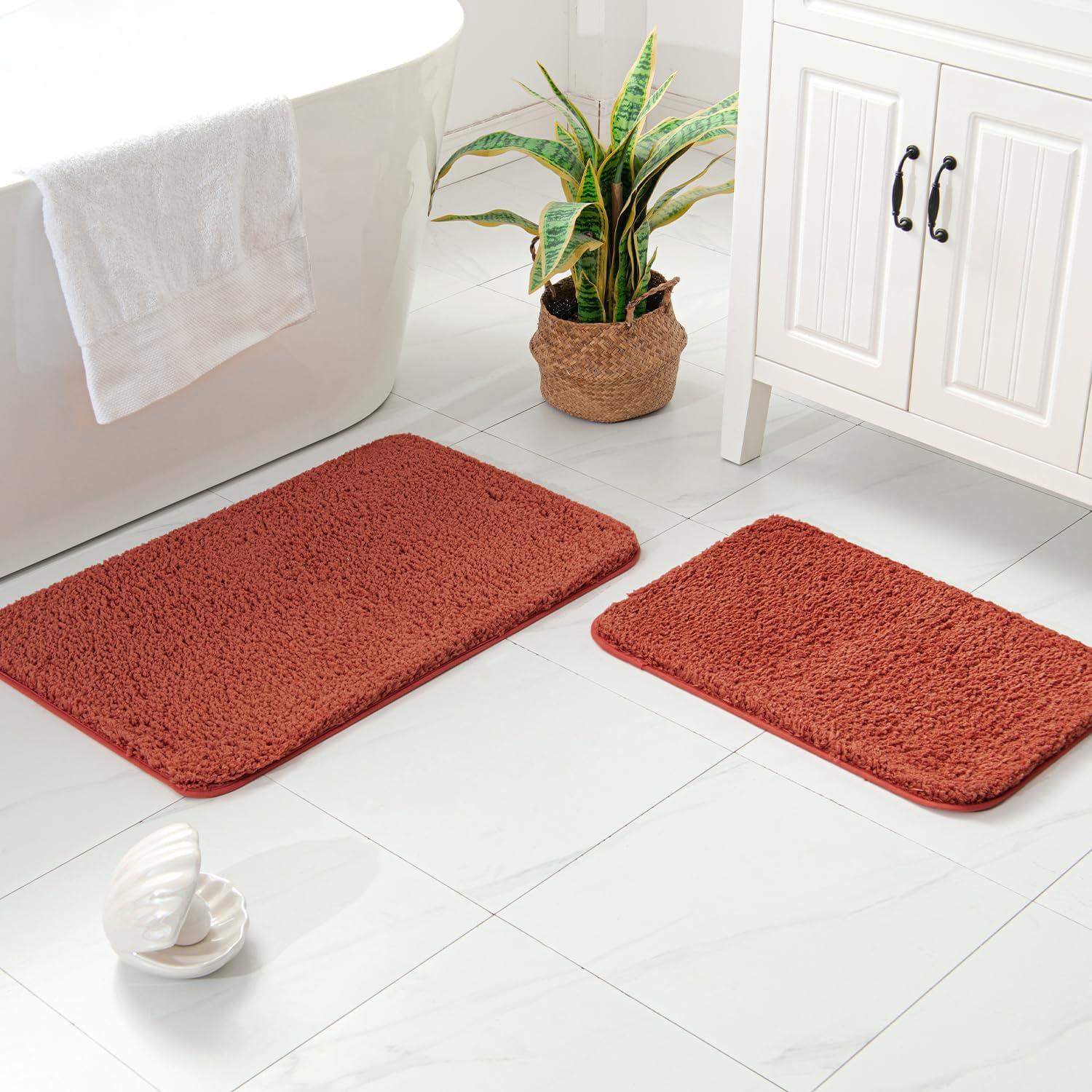 imageMIULEE Pink Bathroom Rugs Sets 2 Piece Including U Shaped Toilet Rug Soft Absorbent Bath Mats with Non Slip Rubber Backside for Bathroom Floor Tub Machine Washable Blush U 20x2420x30Rust