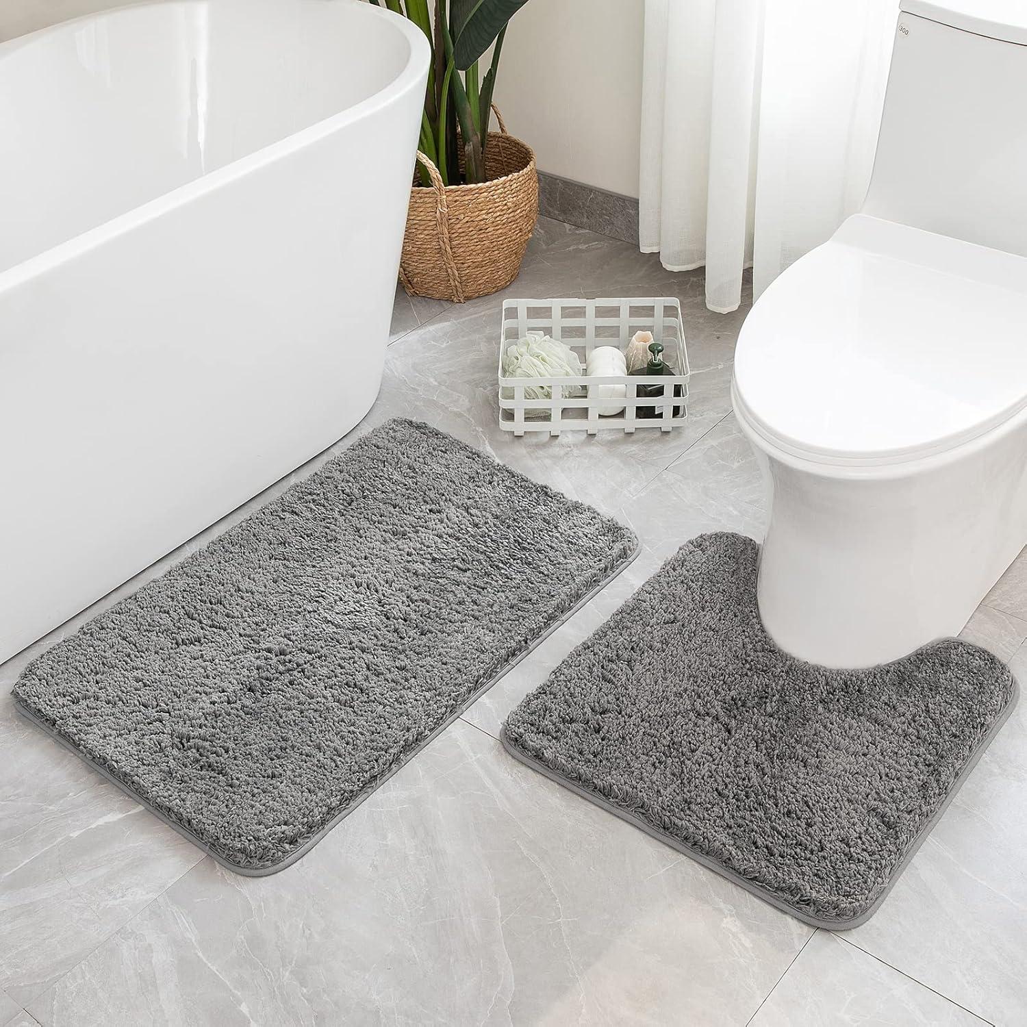 imageMIULEE Pink Bathroom Rugs Sets 2 Piece Including U Shaped Toilet Rug Soft Absorbent Bath Mats with Non Slip Rubber Backside for Bathroom Floor Tub Machine Washable Blush U 20x2420x30Grey