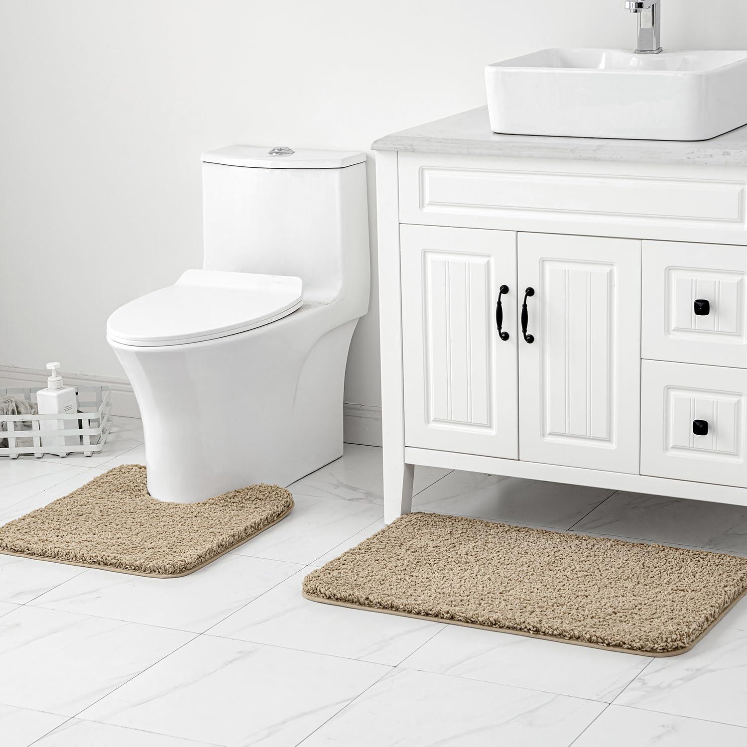 imageMIULEE Pink Bathroom Rugs Sets 2 Piece Including U Shaped Toilet Rug Soft Absorbent Bath Mats with Non Slip Rubber Backside for Bathroom Floor Tub Machine Washable Blush U 20x2420x30Tan