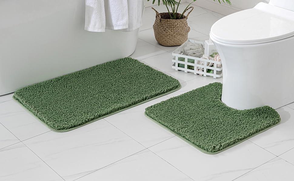 imageMIULEE Pink Bathroom Rugs Sets 2 Piece Including U Shaped Toilet Rug Soft Absorbent Bath Mats with Non Slip Rubber Backside for Bathroom Floor Tub Machine Washable Blush U 20x2420x30Moss Green
