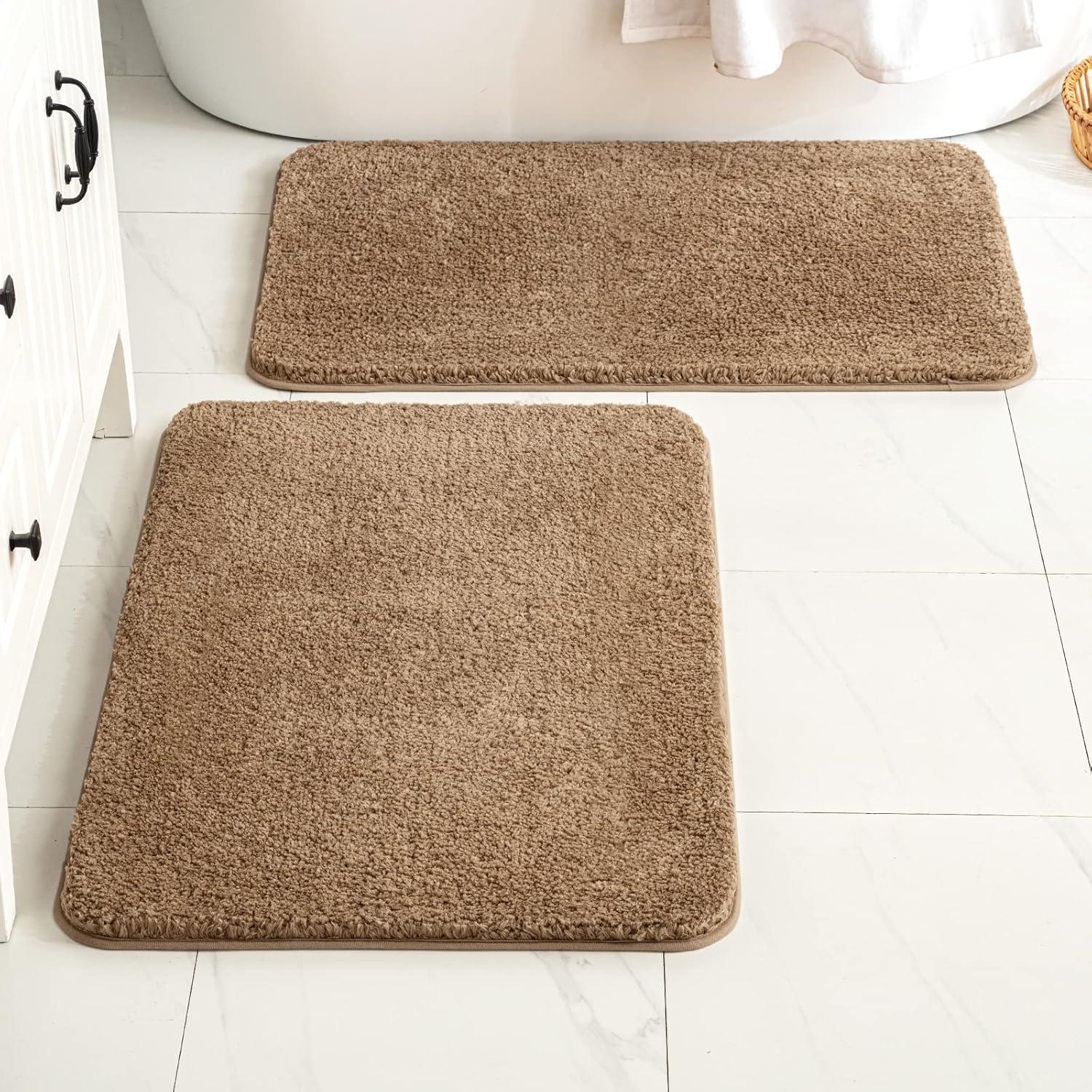 imageMIULEE Pink Bathroom Rugs Sets 2 Piece Including U Shaped Toilet Rug Soft Absorbent Bath Mats with Non Slip Rubber Backside for Bathroom Floor Tub Machine Washable Blush U 20x2420x30Light Brown