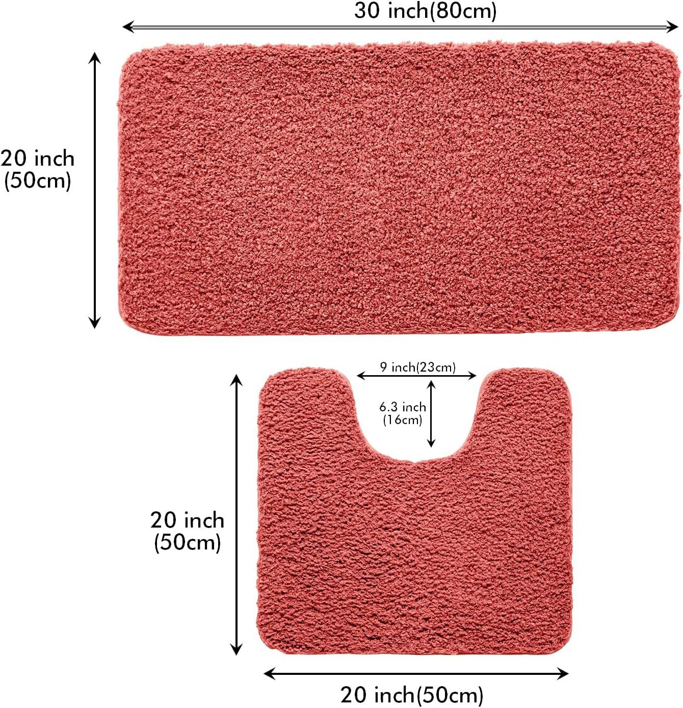 imageMIULEE Pink Bathroom Rugs Sets 2 Piece Including U Shaped Toilet Rug Soft Absorbent Bath Mats with Non Slip Rubber Backside for Bathroom Floor Tub Machine Washable Blush U 20x2420x30Coral