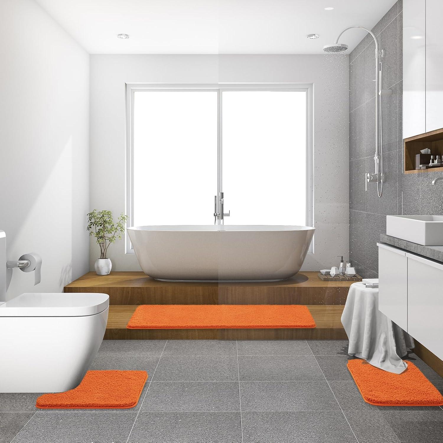 imageMIULEE Pink Bathroom Rugs Sets 2 Piece Including U Shaped Toilet Rug Soft Absorbent Bath Mats with Non Slip Rubber Backside for Bathroom Floor Tub Machine Washable Blush U 20x2420x30Orange