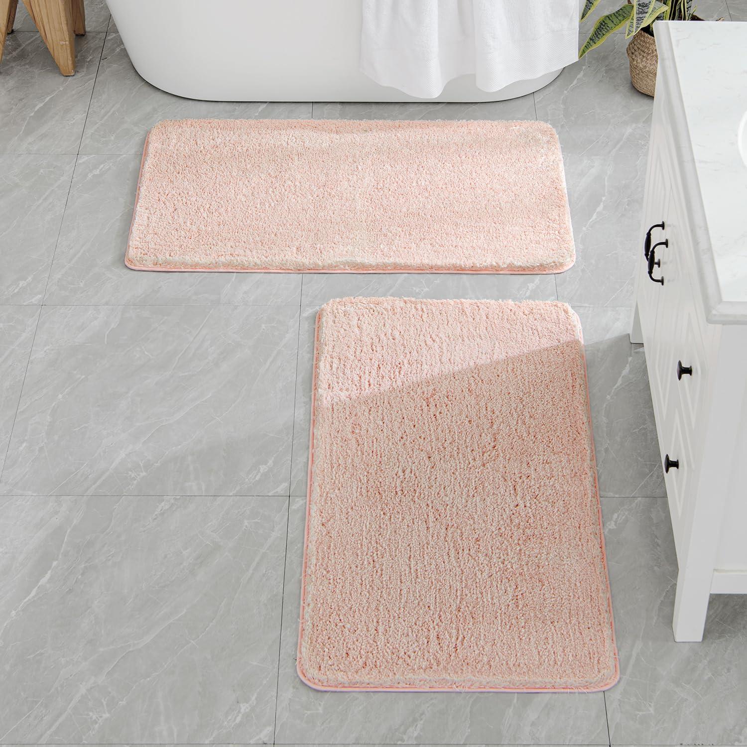 imageMIULEE Pink Bathroom Rugs Sets 2 Piece Including U Shaped Toilet Rug Soft Absorbent Bath Mats with Non Slip Rubber Backside for Bathroom Floor Tub Machine Washable Blush U 20x2420x30Blush