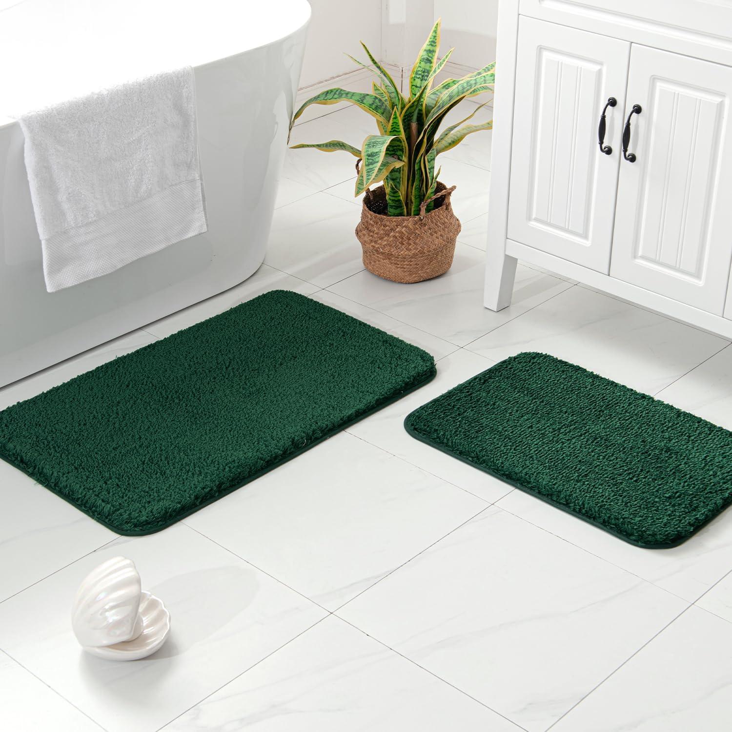 imageMIULEE Pink Bathroom Rugs Sets 2 Piece Including U Shaped Toilet Rug Soft Absorbent Bath Mats with Non Slip Rubber Backside for Bathroom Floor Tub Machine Washable Blush U 20x2420x30Dark Green