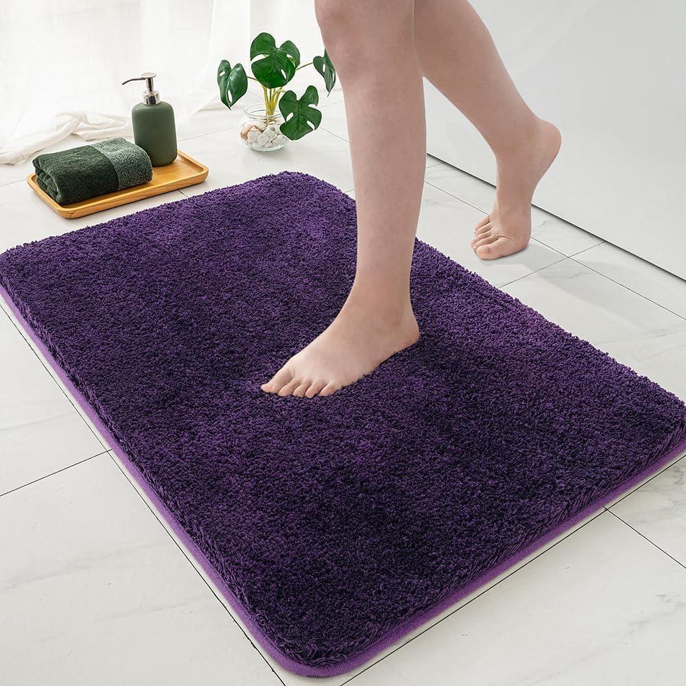 imageMIULEE Pink Bathroom Rugs Sets 2 Piece Including U Shaped Toilet Rug Soft Absorbent Bath Mats with Non Slip Rubber Backside for Bathroom Floor Tub Machine Washable Blush U 20x2420x30Dark Purple