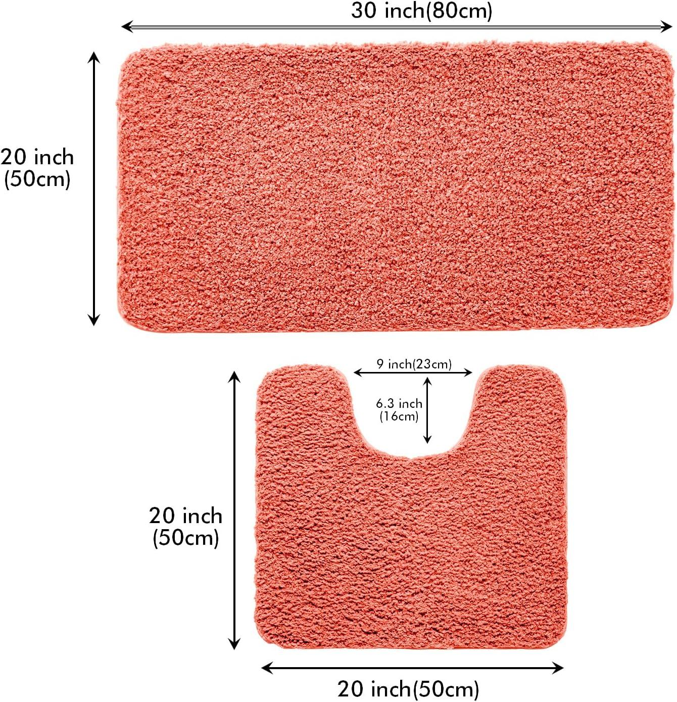 imageMIULEE Pink Bathroom Rugs Sets 2 Piece Including U Shaped Toilet Rug Soft Absorbent Bath Mats with Non Slip Rubber Backside for Bathroom Floor Tub Machine Washable Blush U 20x2420x30Living Coral