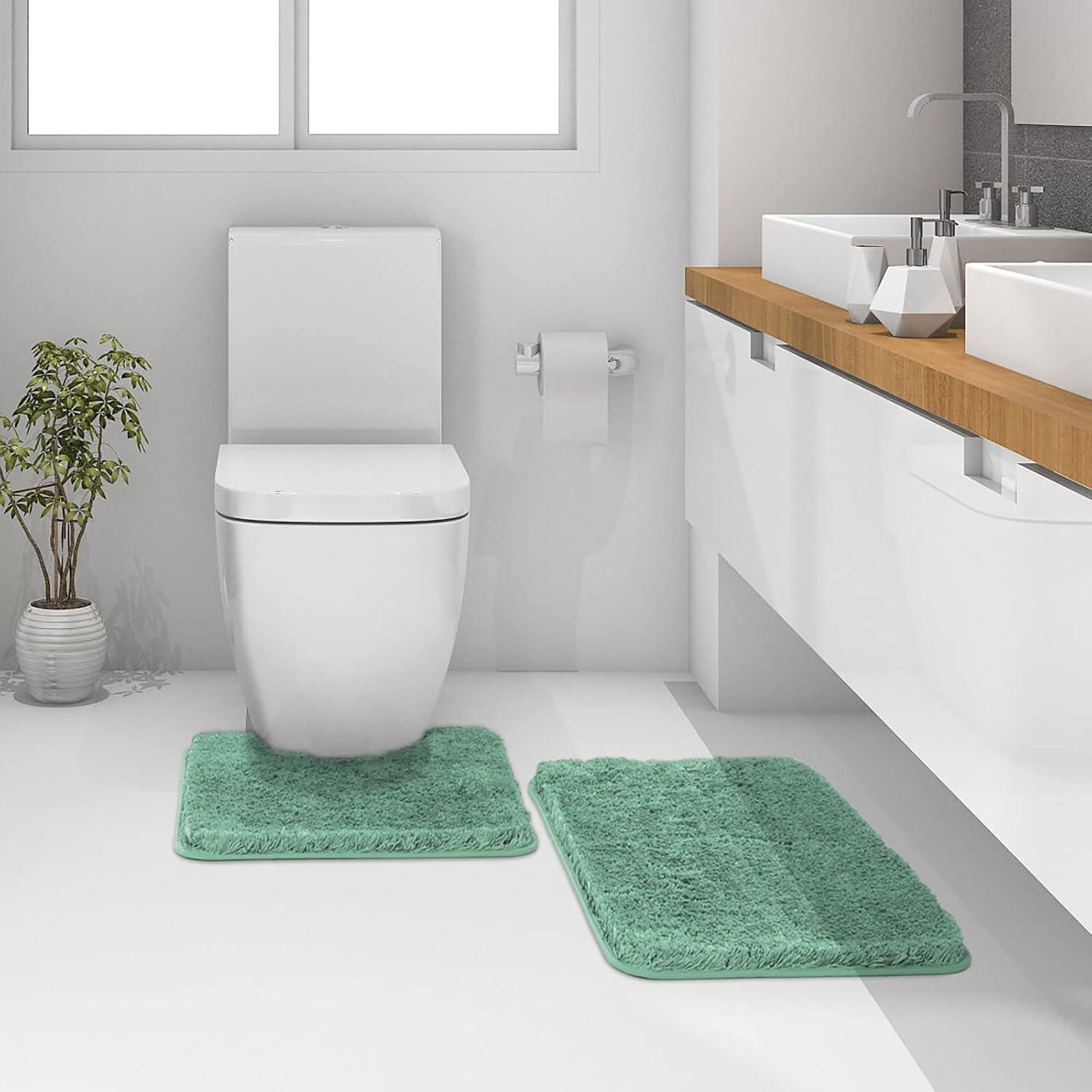 imageMIULEE Pink Bathroom Rugs Sets 2 Piece Including U Shaped Toilet Rug Soft Absorbent Bath Mats with Non Slip Rubber Backside for Bathroom Floor Tub Machine Washable Blush U 20x2420x30Sage Green