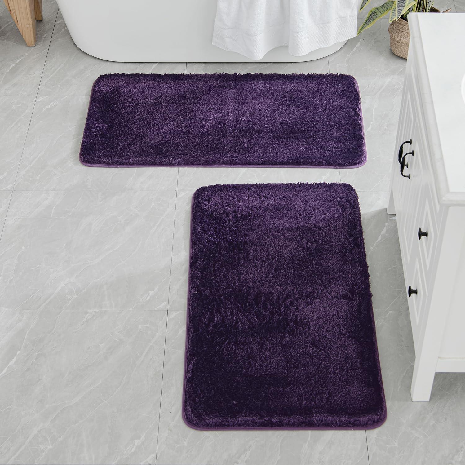 imageMIULEE Pink Bathroom Rugs Sets 2 Piece Including U Shaped Toilet Rug Soft Absorbent Bath Mats with Non Slip Rubber Backside for Bathroom Floor Tub Machine Washable Blush U 20x2420x30Dark Purple