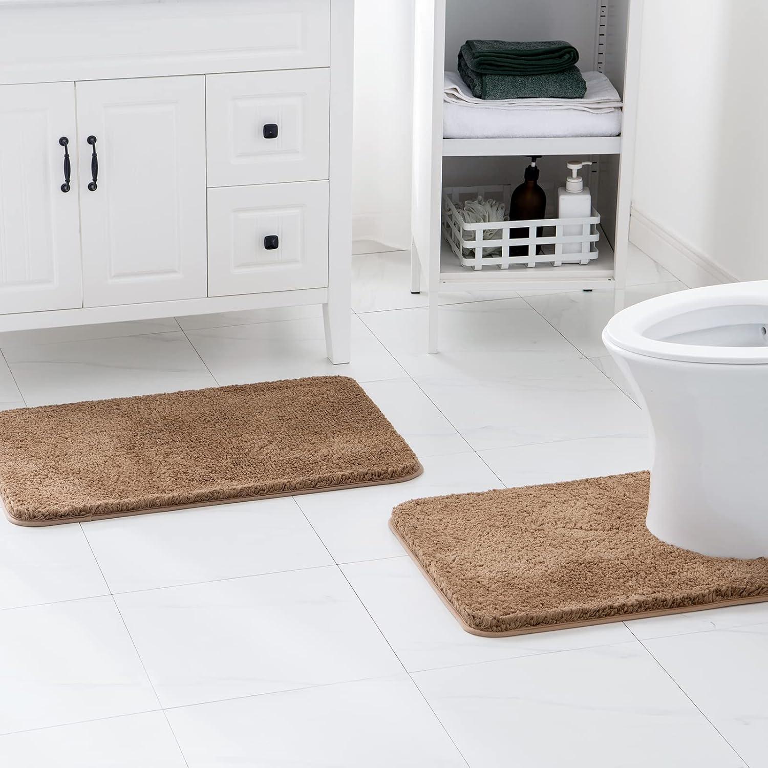 imageMIULEE Pink Bathroom Rugs Sets 2 Piece Including U Shaped Toilet Rug Soft Absorbent Bath Mats with Non Slip Rubber Backside for Bathroom Floor Tub Machine Washable Blush U 20x2420x30Light Brown