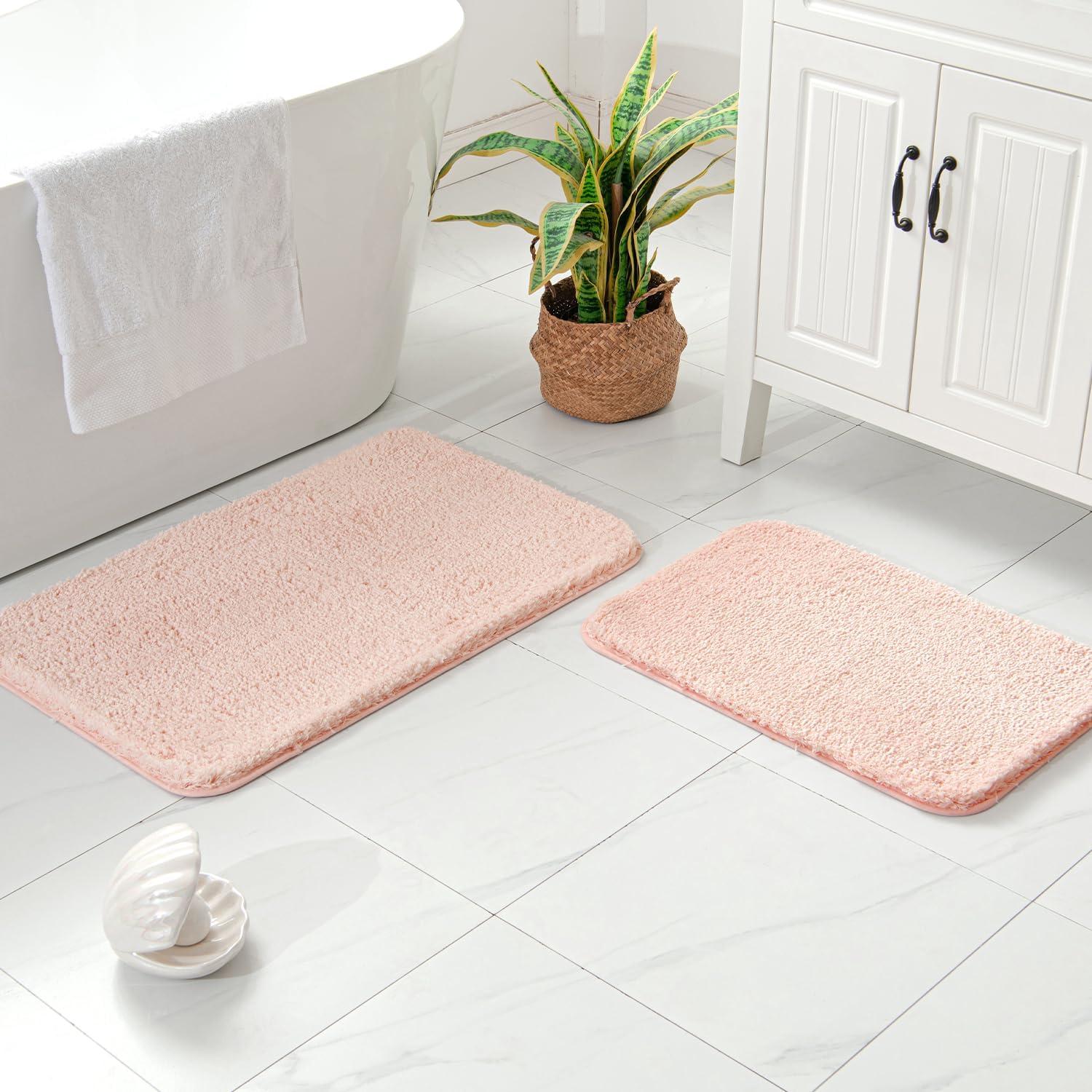imageMIULEE Pink Bathroom Rugs Sets 2 Piece Including U Shaped Toilet Rug Soft Absorbent Bath Mats with Non Slip Rubber Backside for Bathroom Floor Tub Machine Washable Blush U 20x2420x30Blush