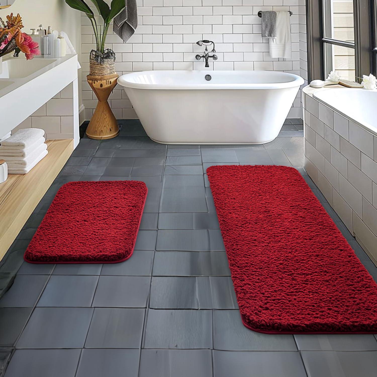 imageMIULEE Pink Bathroom Rugs Sets 2 Piece Including U Shaped Toilet Rug Soft Absorbent Bath Mats with Non Slip Rubber Backside for Bathroom Floor Tub Machine Washable Blush U 20x2420x30Red