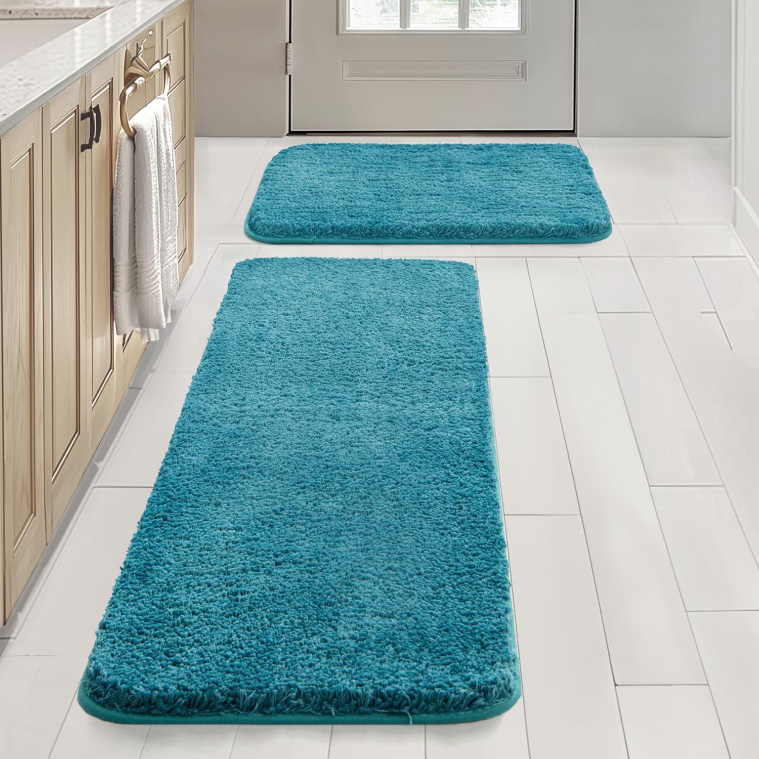 imageMIULEE Pink Bathroom Rugs Sets 2 Piece Including U Shaped Toilet Rug Soft Absorbent Bath Mats with Non Slip Rubber Backside for Bathroom Floor Tub Machine Washable Blush U 20x2420x30Teal