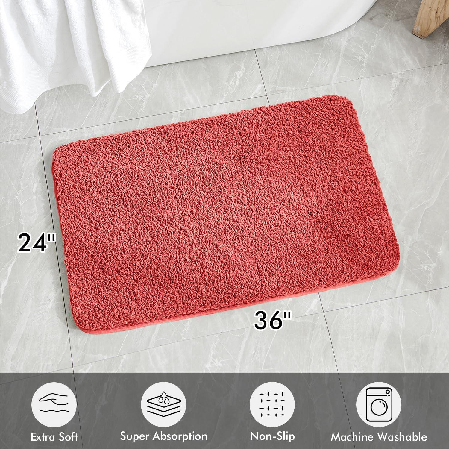 imageMIULEE Pink Bathroom Rugs Sets 2 Piece Including U Shaped Toilet Rug Soft Absorbent Bath Mats with Non Slip Rubber Backside for Bathroom Floor Tub Machine Washable Blush U 20x2420x30Coral