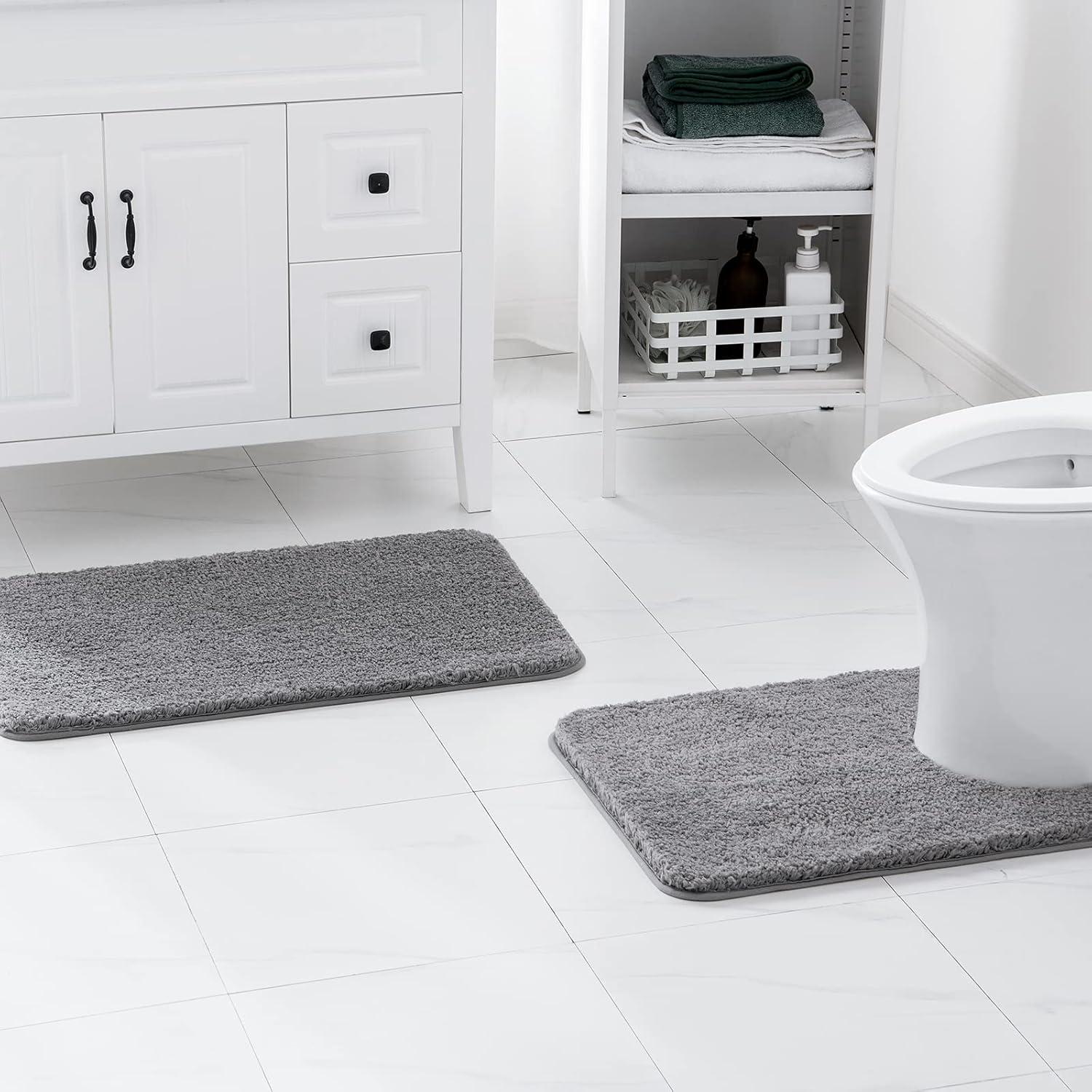 imageMIULEE Pink Bathroom Rugs Sets 2 Piece Including U Shaped Toilet Rug Soft Absorbent Bath Mats with Non Slip Rubber Backside for Bathroom Floor Tub Machine Washable Blush U 20x2420x30Grey