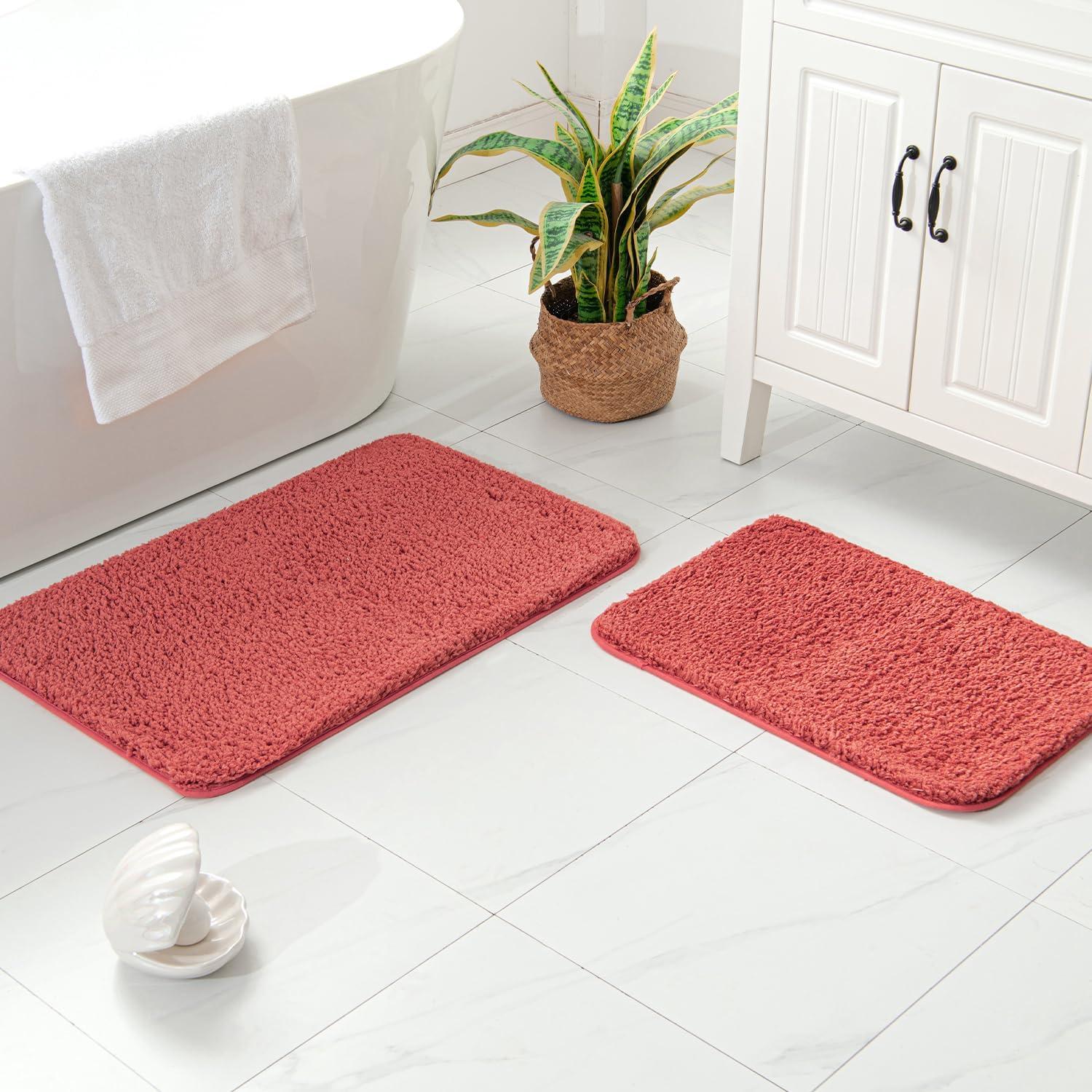 imageMIULEE Pink Bathroom Rugs Sets 2 Piece Including U Shaped Toilet Rug Soft Absorbent Bath Mats with Non Slip Rubber Backside for Bathroom Floor Tub Machine Washable Blush U 20x2420x30Coral