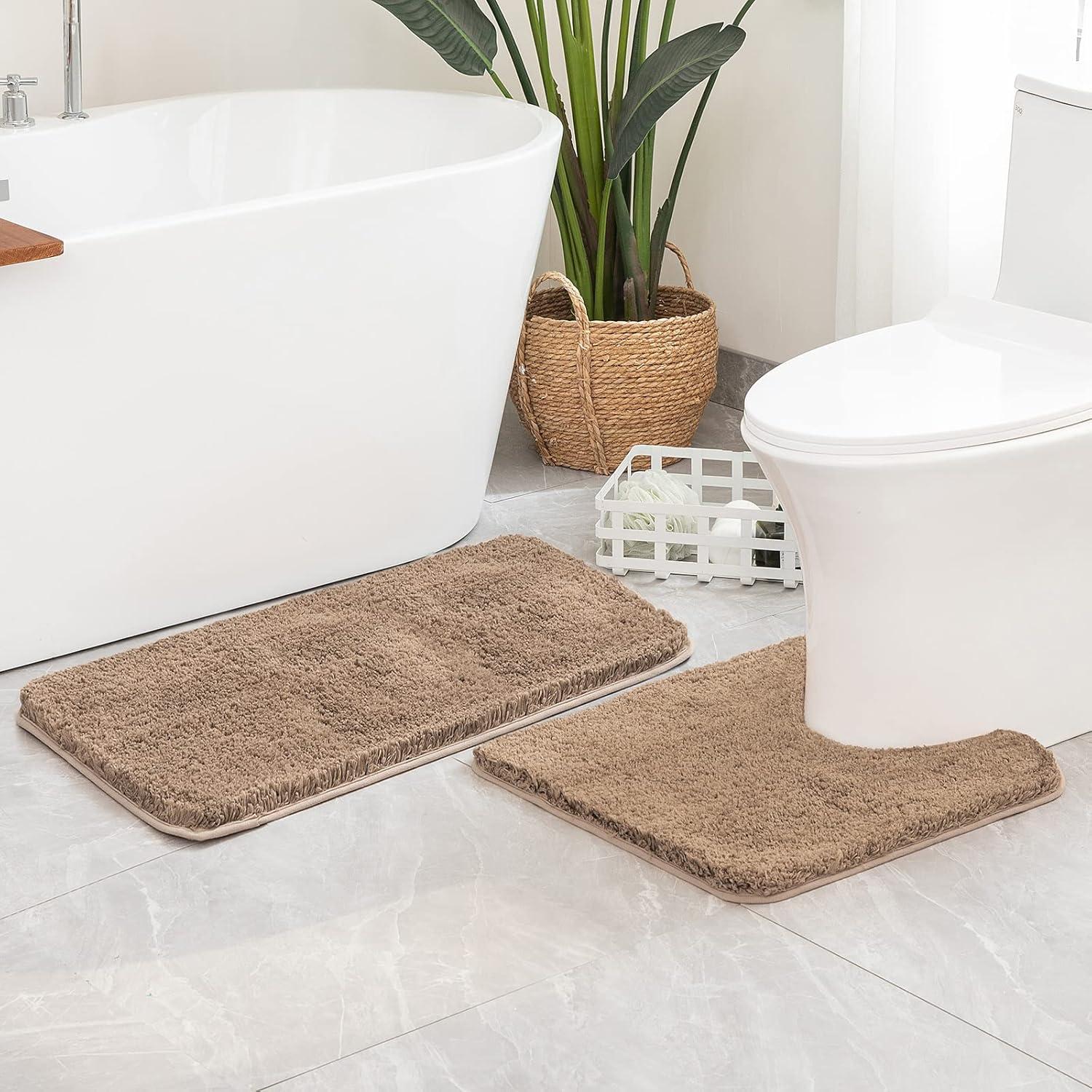 imageMIULEE Pink Bathroom Rugs Sets 2 Piece Including U Shaped Toilet Rug Soft Absorbent Bath Mats with Non Slip Rubber Backside for Bathroom Floor Tub Machine Washable Blush U 20x2420x30Light Brown