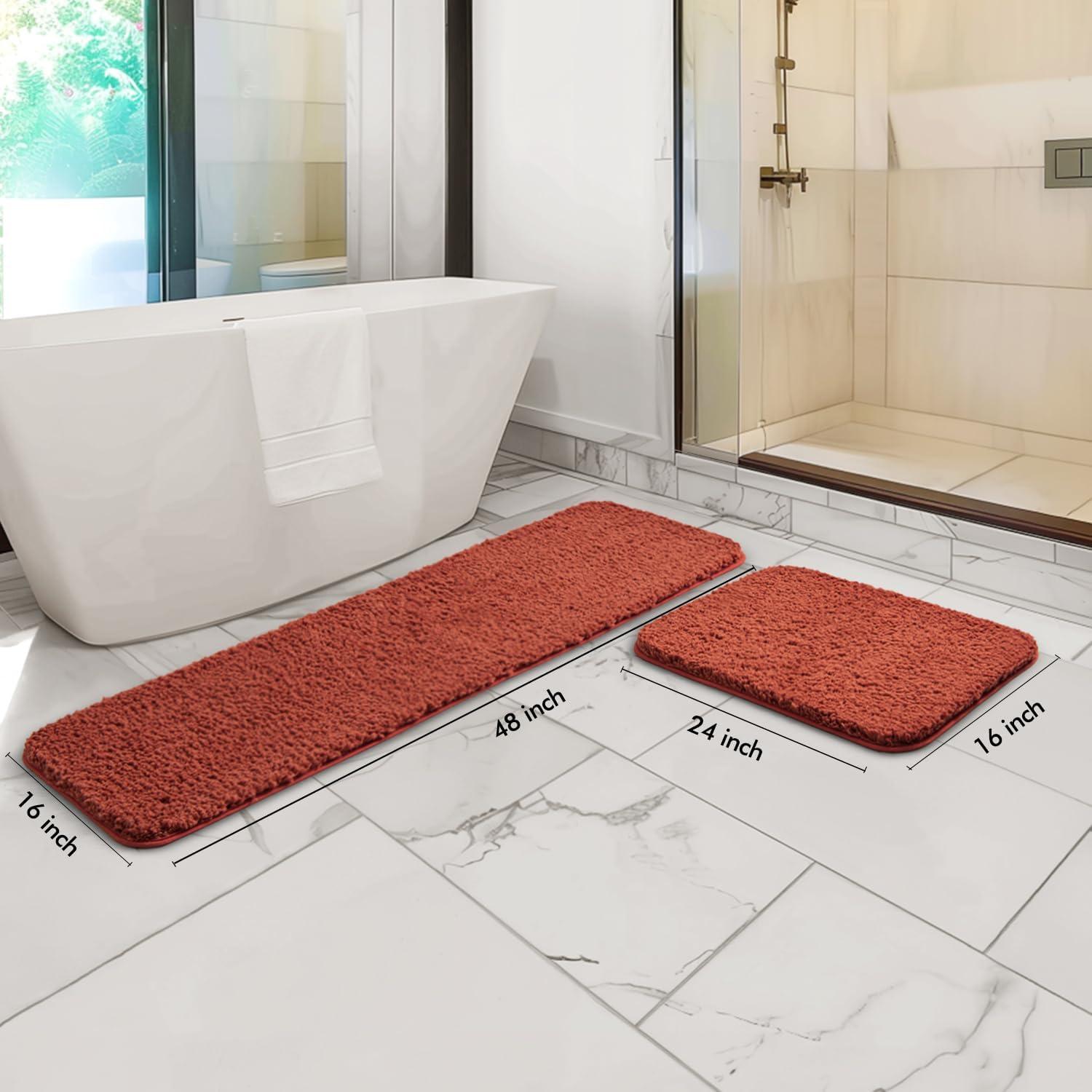 imageMIULEE Pink Bathroom Rugs Sets 2 Piece Including U Shaped Toilet Rug Soft Absorbent Bath Mats with Non Slip Rubber Backside for Bathroom Floor Tub Machine Washable Blush U 20x2420x30Rust