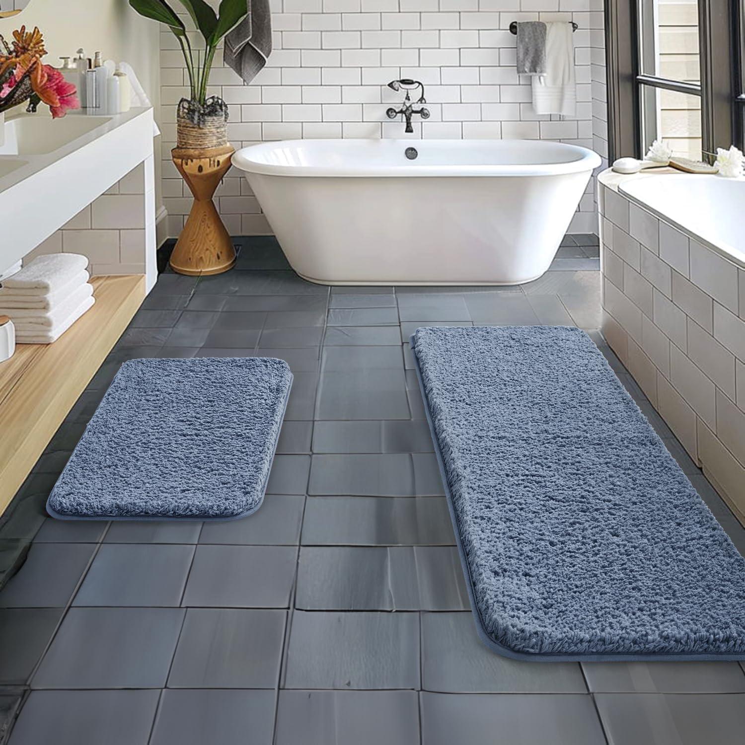 imageMIULEE Pink Bathroom Rugs Sets 2 Piece Including U Shaped Toilet Rug Soft Absorbent Bath Mats with Non Slip Rubber Backside for Bathroom Floor Tub Machine Washable Blush U 20x2420x30Dusty Blue