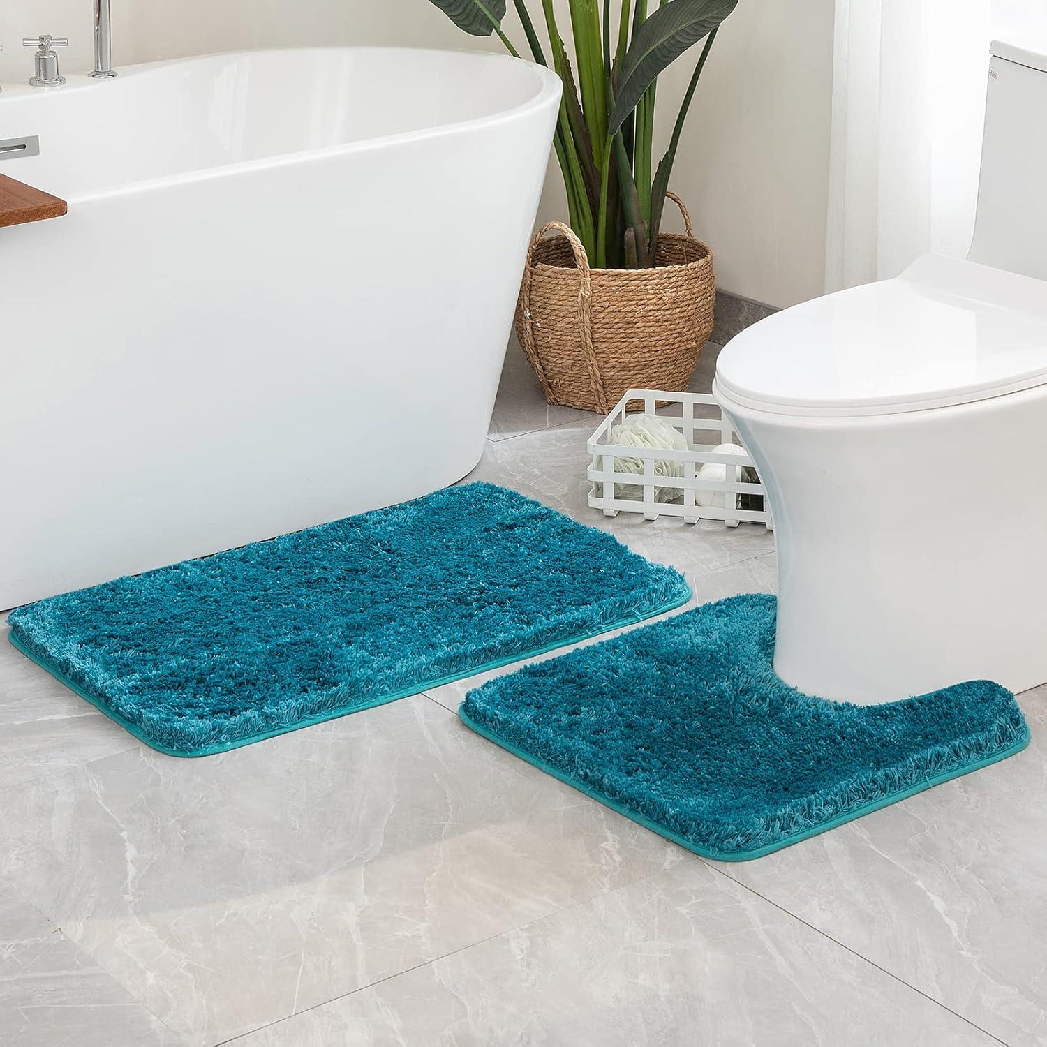 imageMIULEE Pink Bathroom Rugs Sets 2 Piece Including U Shaped Toilet Rug Soft Absorbent Bath Mats with Non Slip Rubber Backside for Bathroom Floor Tub Machine Washable Blush U 20x2420x30Teal