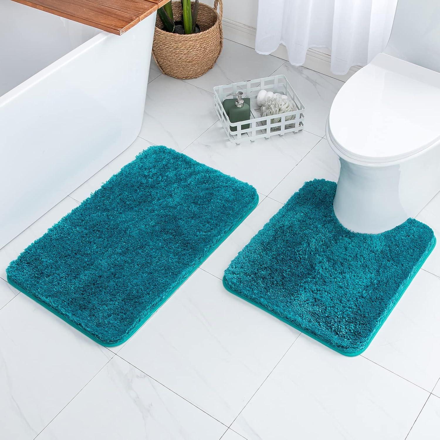 imageMIULEE Pink Bathroom Rugs Sets 2 Piece Including U Shaped Toilet Rug Soft Absorbent Bath Mats with Non Slip Rubber Backside for Bathroom Floor Tub Machine Washable Blush U 20x2420x30Teal