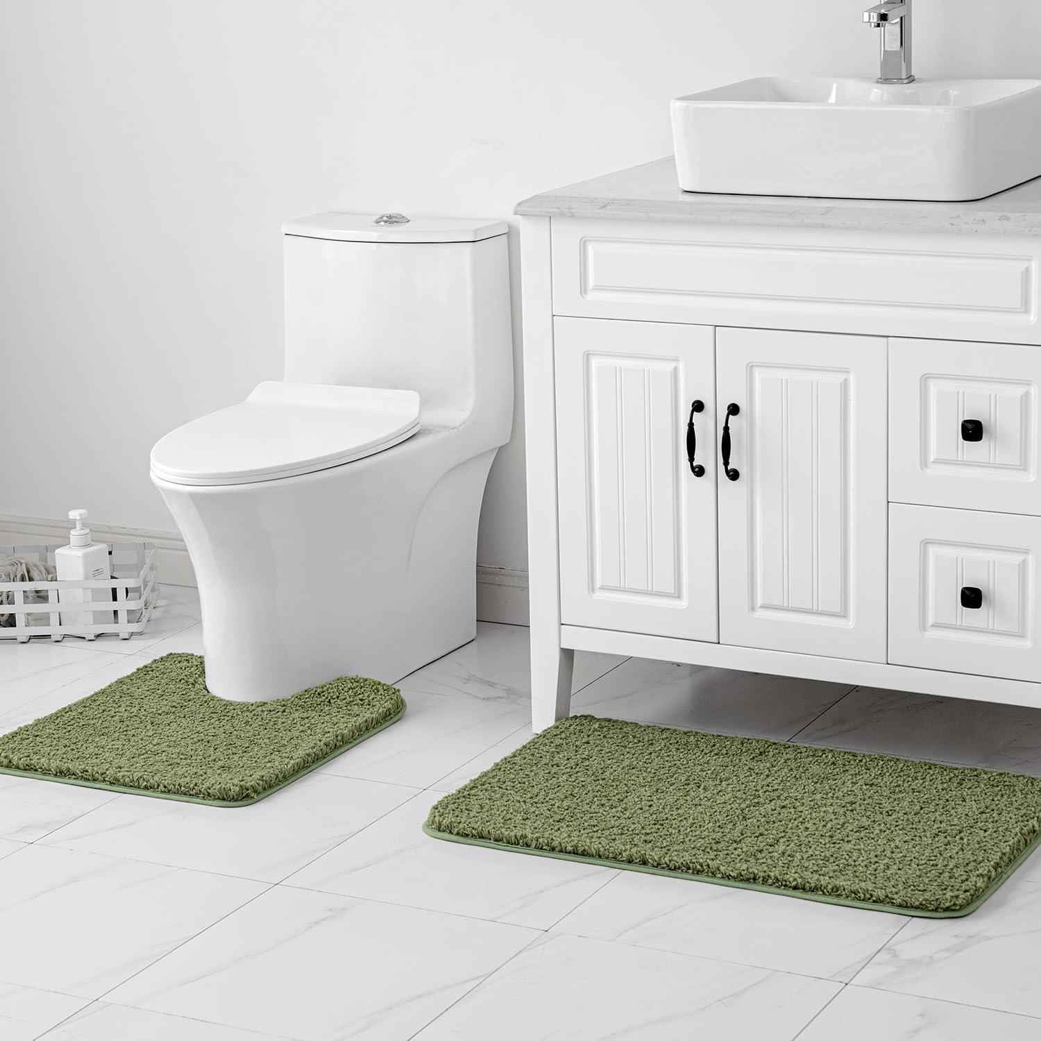 imageMIULEE Pink Bathroom Rugs Sets 2 Piece Including U Shaped Toilet Rug Soft Absorbent Bath Mats with Non Slip Rubber Backside for Bathroom Floor Tub Machine Washable Blush U 20x2420x30Sage