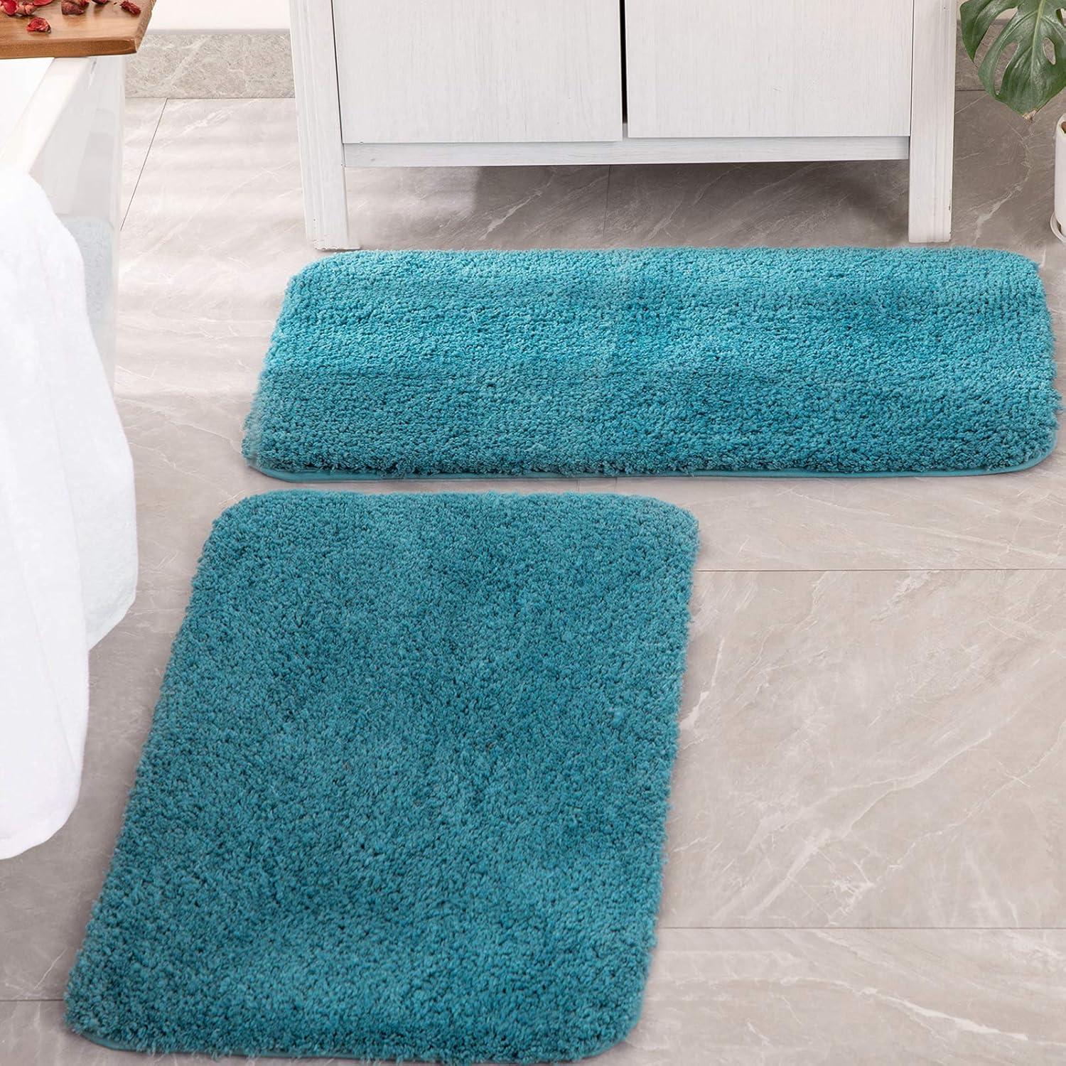 imageMIULEE Pink Bathroom Rugs Sets 2 Piece Including U Shaped Toilet Rug Soft Absorbent Bath Mats with Non Slip Rubber Backside for Bathroom Floor Tub Machine Washable Blush U 20x2420x30Teal
