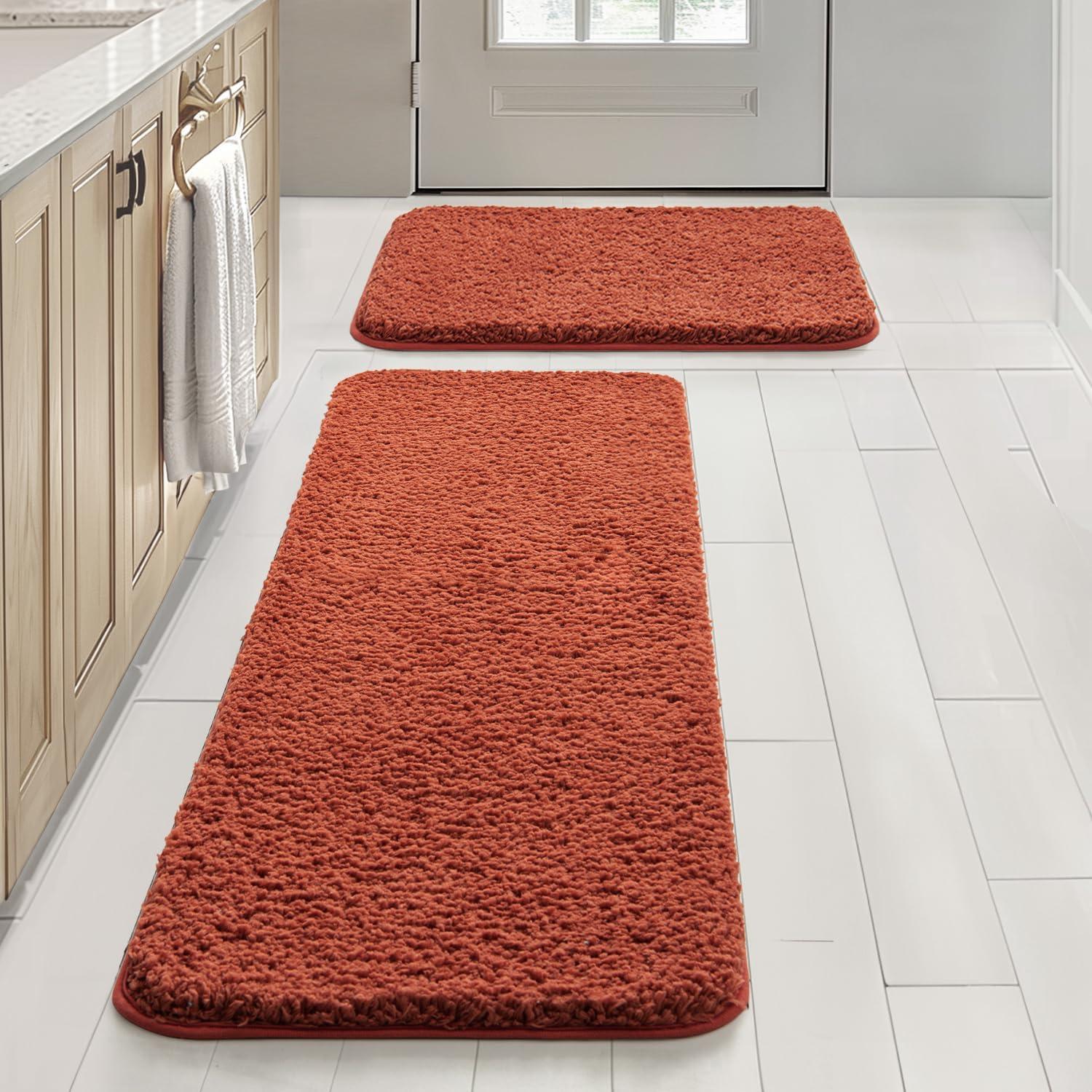 imageMIULEE Pink Bathroom Rugs Sets 2 Piece Including U Shaped Toilet Rug Soft Absorbent Bath Mats with Non Slip Rubber Backside for Bathroom Floor Tub Machine Washable Blush U 20x2420x30Rust