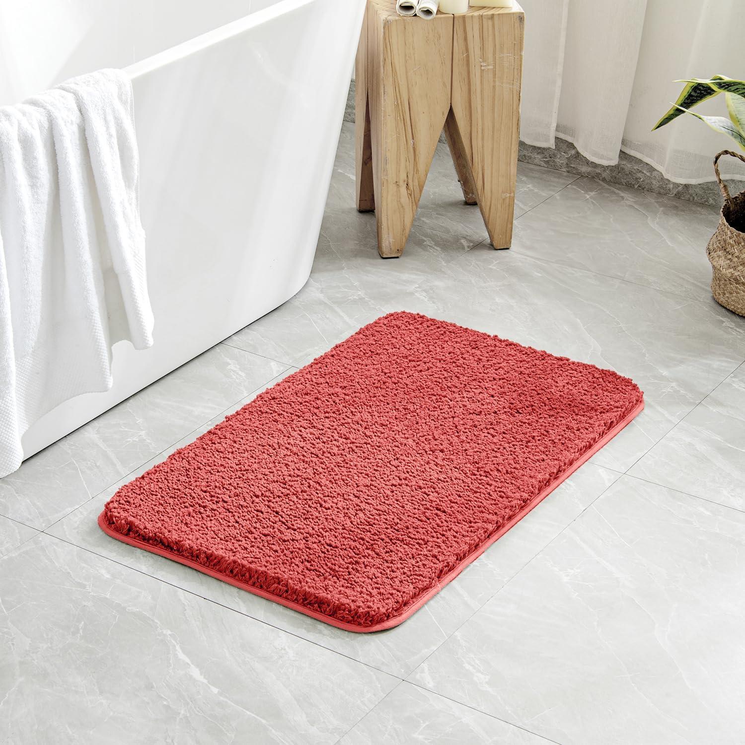 imageMIULEE Pink Bathroom Rugs Sets 2 Piece Including U Shaped Toilet Rug Soft Absorbent Bath Mats with Non Slip Rubber Backside for Bathroom Floor Tub Machine Washable Blush U 20x2420x30Coral