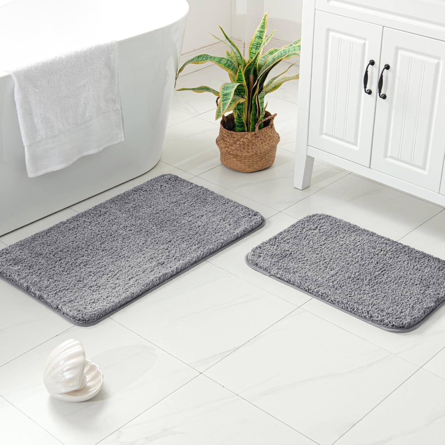 imageMIULEE Pink Bathroom Rugs Sets 2 Piece Including U Shaped Toilet Rug Soft Absorbent Bath Mats with Non Slip Rubber Backside for Bathroom Floor Tub Machine Washable Blush U 20x2420x30Grey