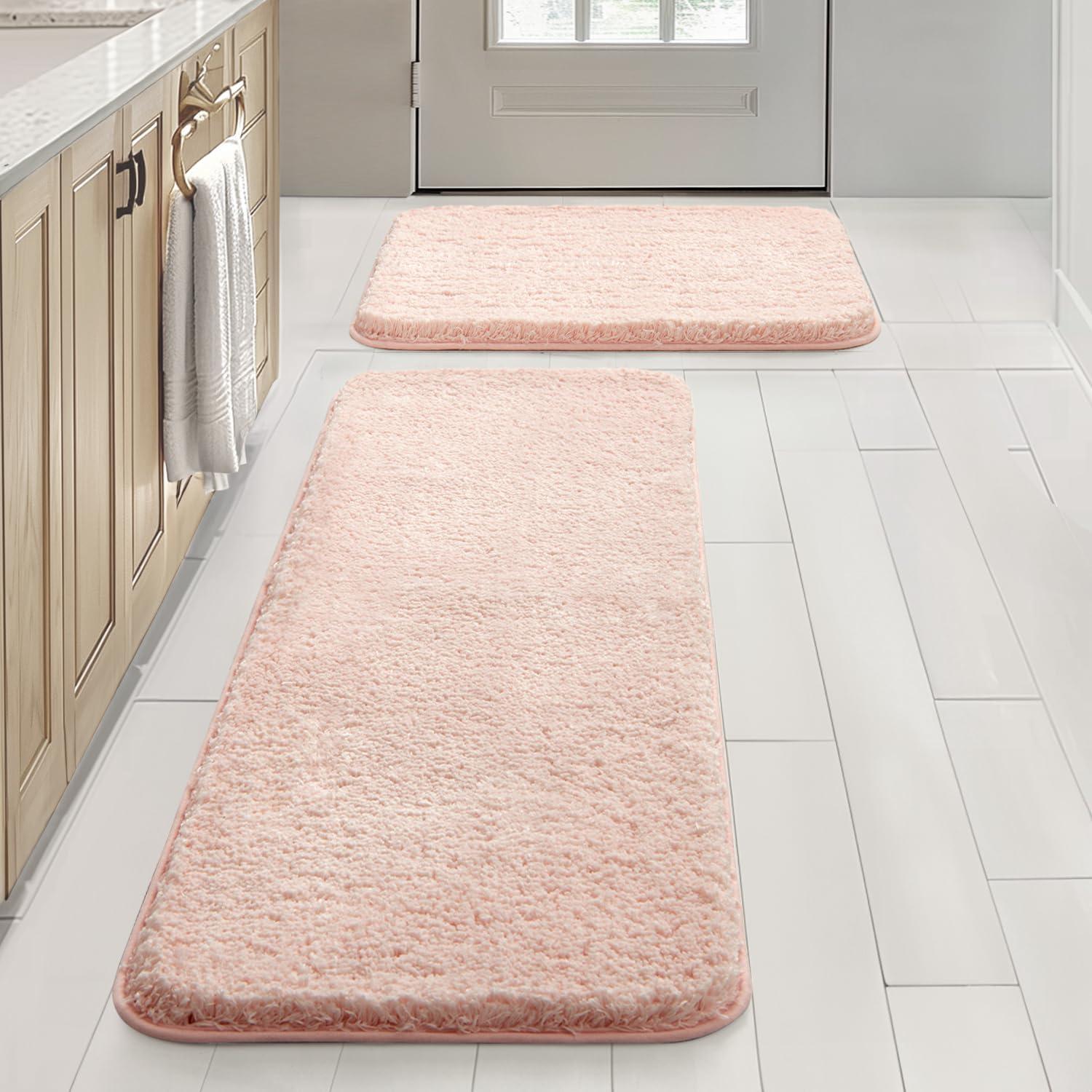 imageMIULEE Pink Bathroom Rugs Sets 2 Piece Including U Shaped Toilet Rug Soft Absorbent Bath Mats with Non Slip Rubber Backside for Bathroom Floor Tub Machine Washable Blush U 20x2420x30Blush