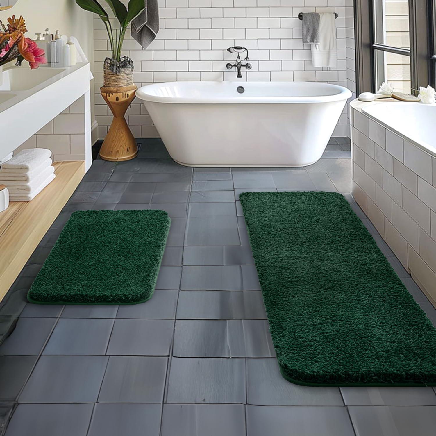 imageMIULEE Pink Bathroom Rugs Sets 2 Piece Including U Shaped Toilet Rug Soft Absorbent Bath Mats with Non Slip Rubber Backside for Bathroom Floor Tub Machine Washable Blush U 20x2420x30Dark Green