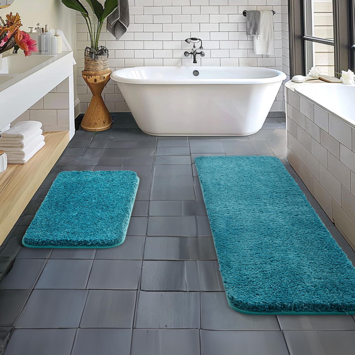 imageMIULEE Pink Bathroom Rugs Sets 2 Piece Including U Shaped Toilet Rug Soft Absorbent Bath Mats with Non Slip Rubber Backside for Bathroom Floor Tub Machine Washable Blush U 20x2420x30Teal