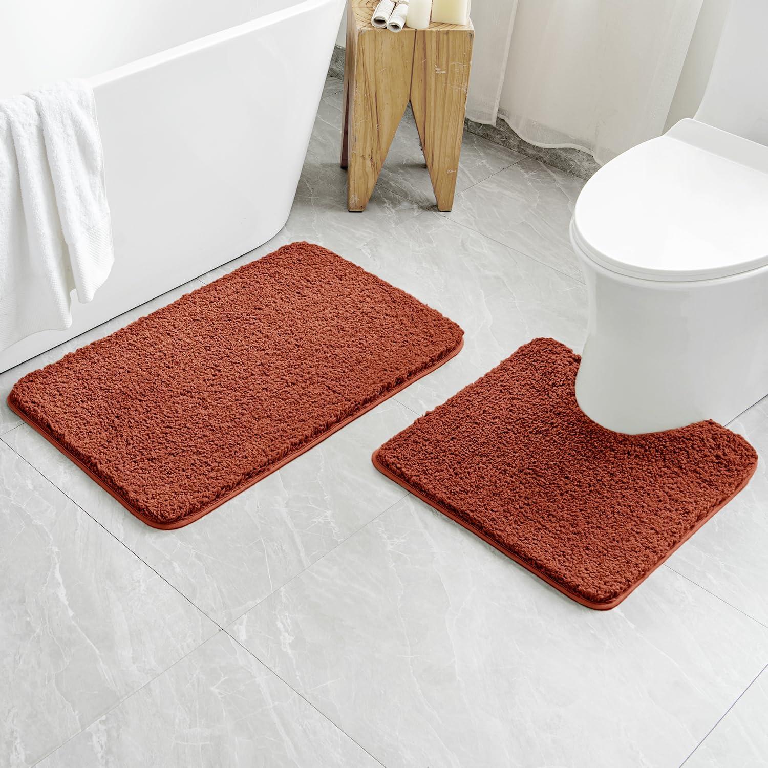 imageMIULEE Pink Bathroom Rugs Sets 2 Piece Including U Shaped Toilet Rug Soft Absorbent Bath Mats with Non Slip Rubber Backside for Bathroom Floor Tub Machine Washable Blush U 20x2420x30Rust