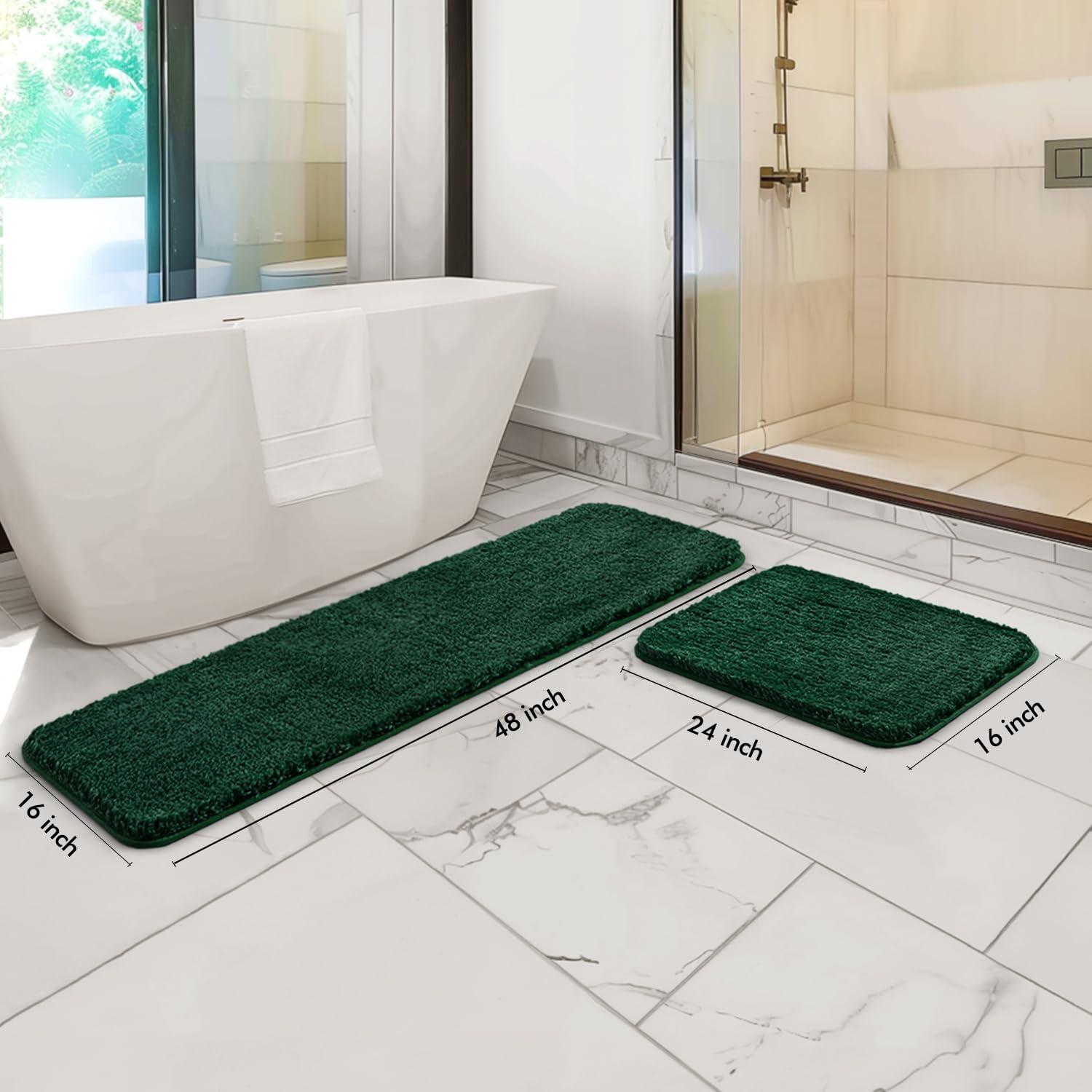 imageMIULEE Pink Bathroom Rugs Sets 2 Piece Including U Shaped Toilet Rug Soft Absorbent Bath Mats with Non Slip Rubber Backside for Bathroom Floor Tub Machine Washable Blush U 20x2420x30Dark Green
