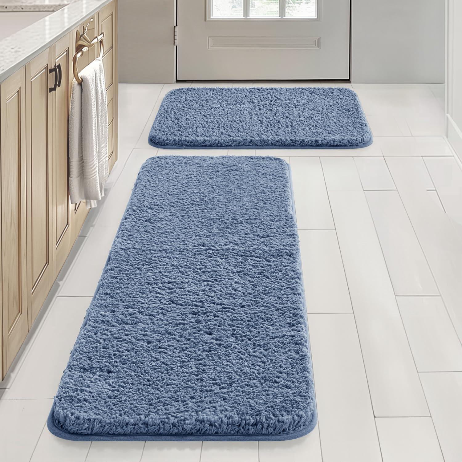 imageMIULEE Pink Bathroom Rugs Sets 2 Piece Including U Shaped Toilet Rug Soft Absorbent Bath Mats with Non Slip Rubber Backside for Bathroom Floor Tub Machine Washable Blush U 20x2420x30Dusty Blue