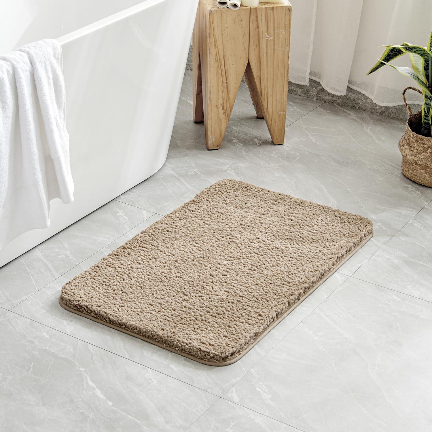 imageMIULEE Pink Bathroom Rugs Sets 2 Piece Including U Shaped Toilet Rug Soft Absorbent Bath Mats with Non Slip Rubber Backside for Bathroom Floor Tub Machine Washable Blush U 20x2420x30Tan