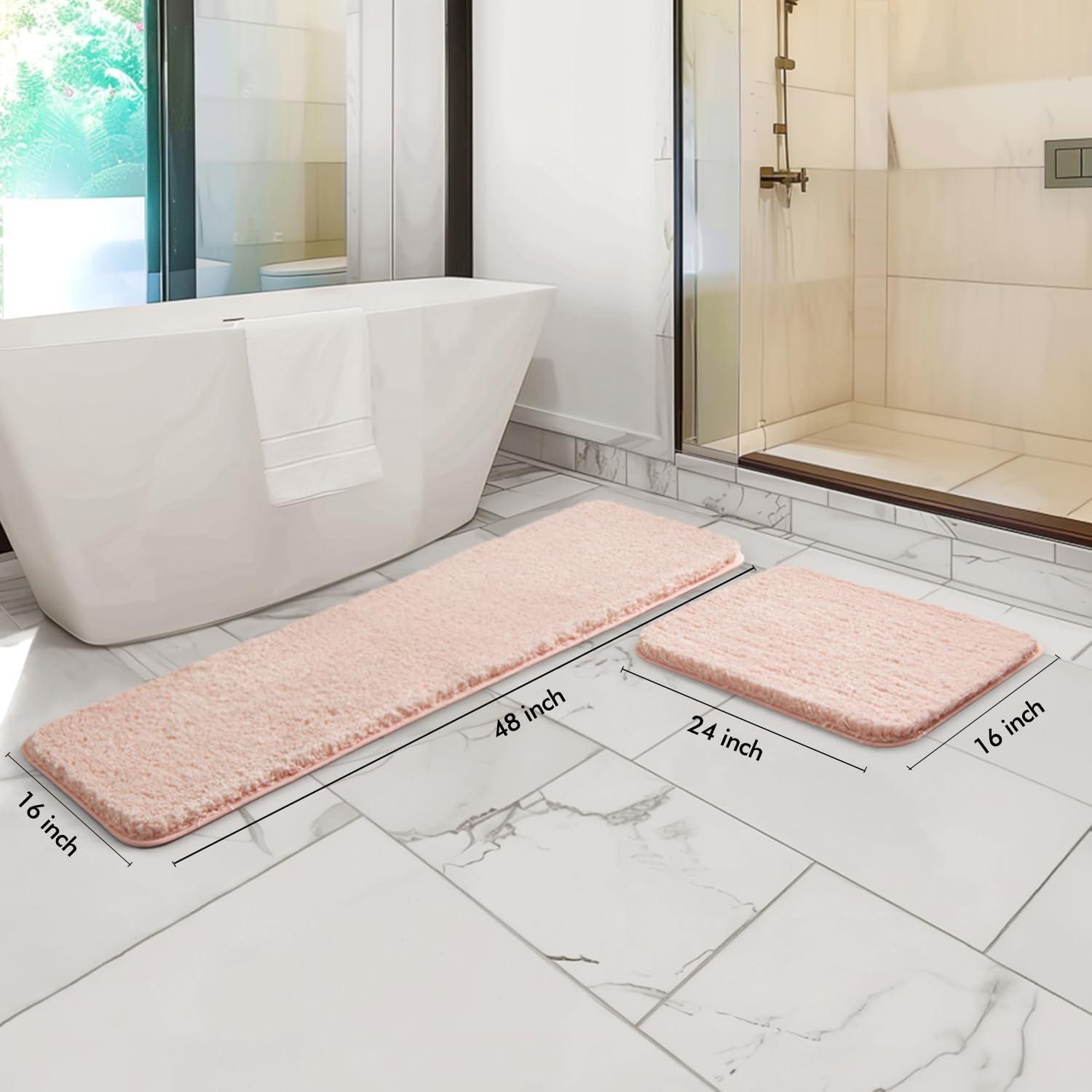 imageMIULEE Pink Bathroom Rugs Sets 2 Piece Including U Shaped Toilet Rug Soft Absorbent Bath Mats with Non Slip Rubber Backside for Bathroom Floor Tub Machine Washable Blush U 20x2420x30Blush